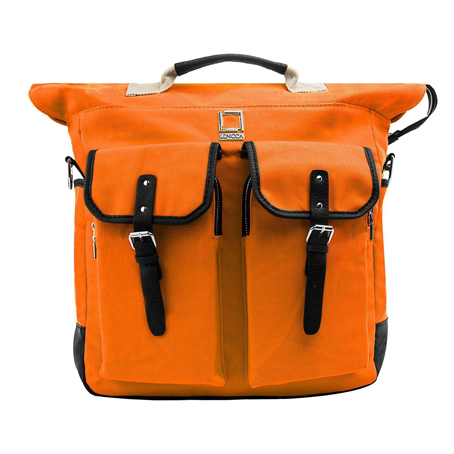 Lencca Universal Hybrid 3 in 1 Carrying Tote Messenger Crossbody Shoulder Bag Backpack for Samsung Galaxy Note/Tab Pro/Tab 4/3/2 10.1" Fit 10-12.2 inch Google Android Tablet (Orange)