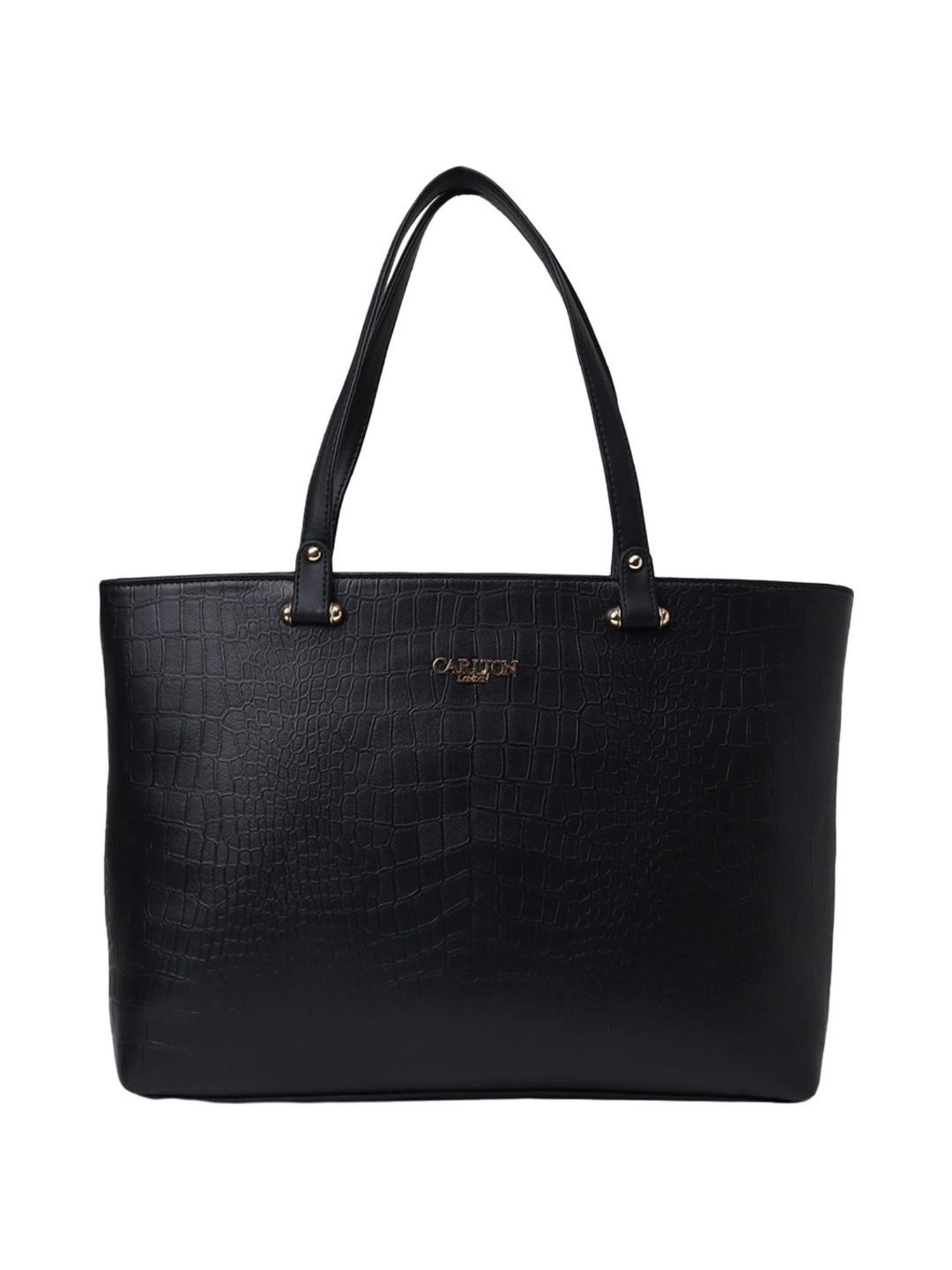 Carlton London Black Textured Medium Tote Handbag