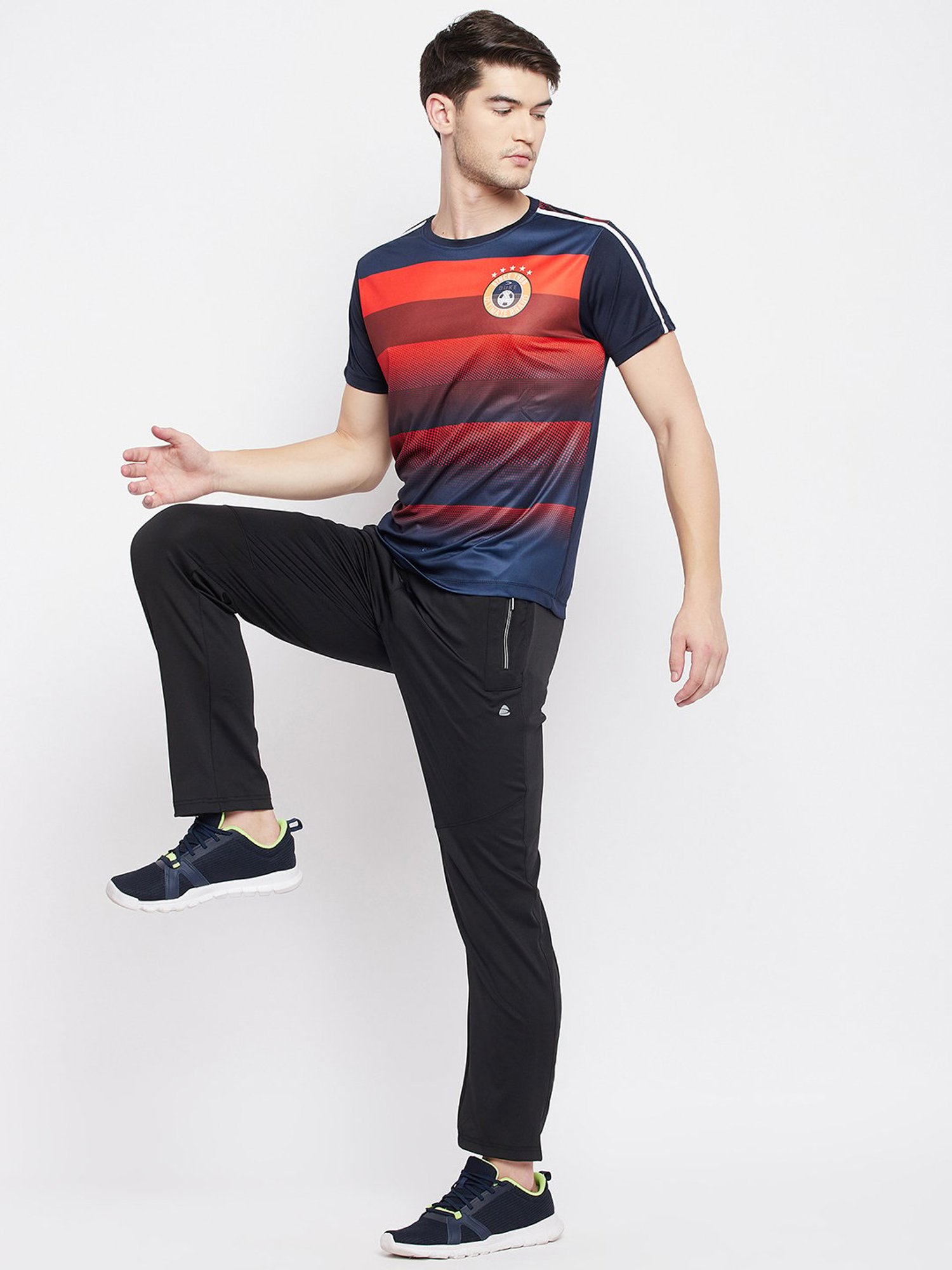 Duke Navy Slim Fit Printed Round Neck Sports T-Shirt