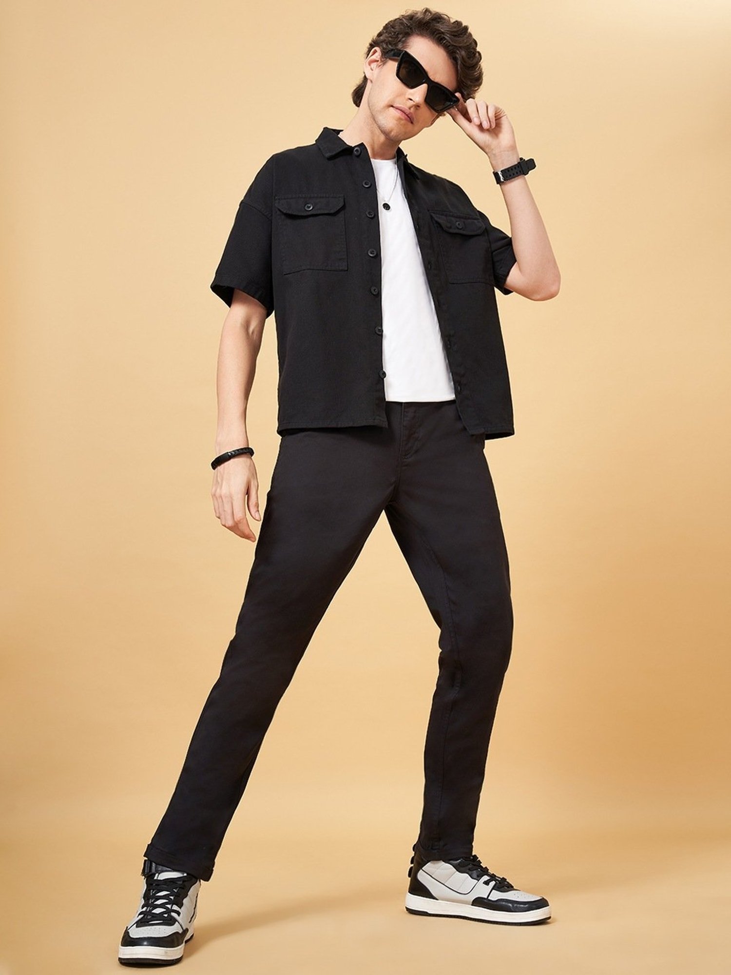 YU by Pantaloons Black Cotton Regular Fit Trousers