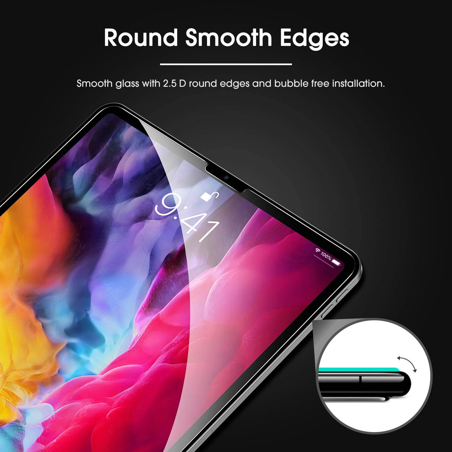 OMOTON [2 Pack] Screen Protector Compatible with iPad Pro 11 2020 2018 (1st and 2nd Generation) [Work with Face ID & Apple Pencil] - Tempered Glass/High Definition / 9H Hardness