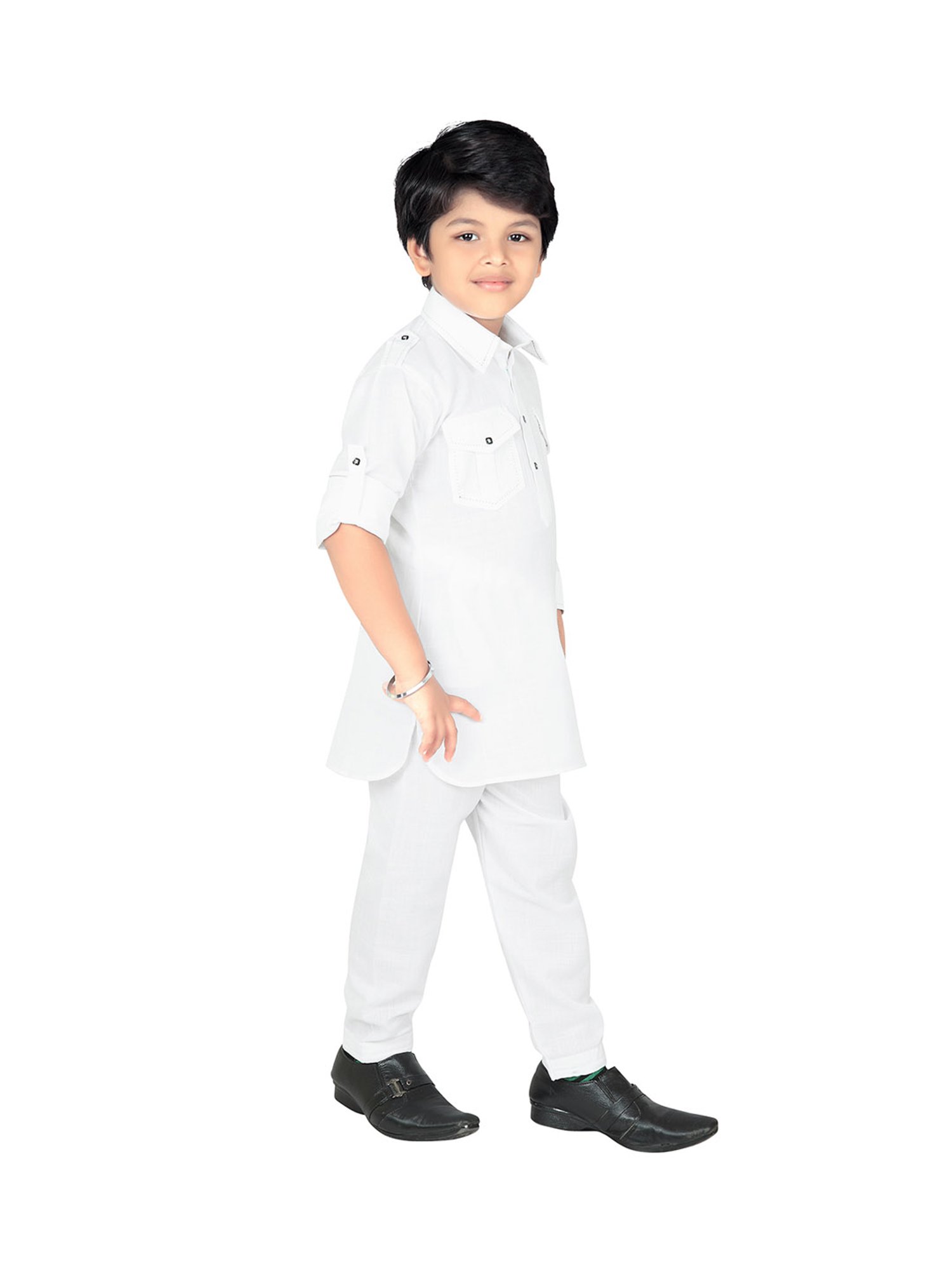 Ahhaaaa Kids White Solid Kurta with Pajamas