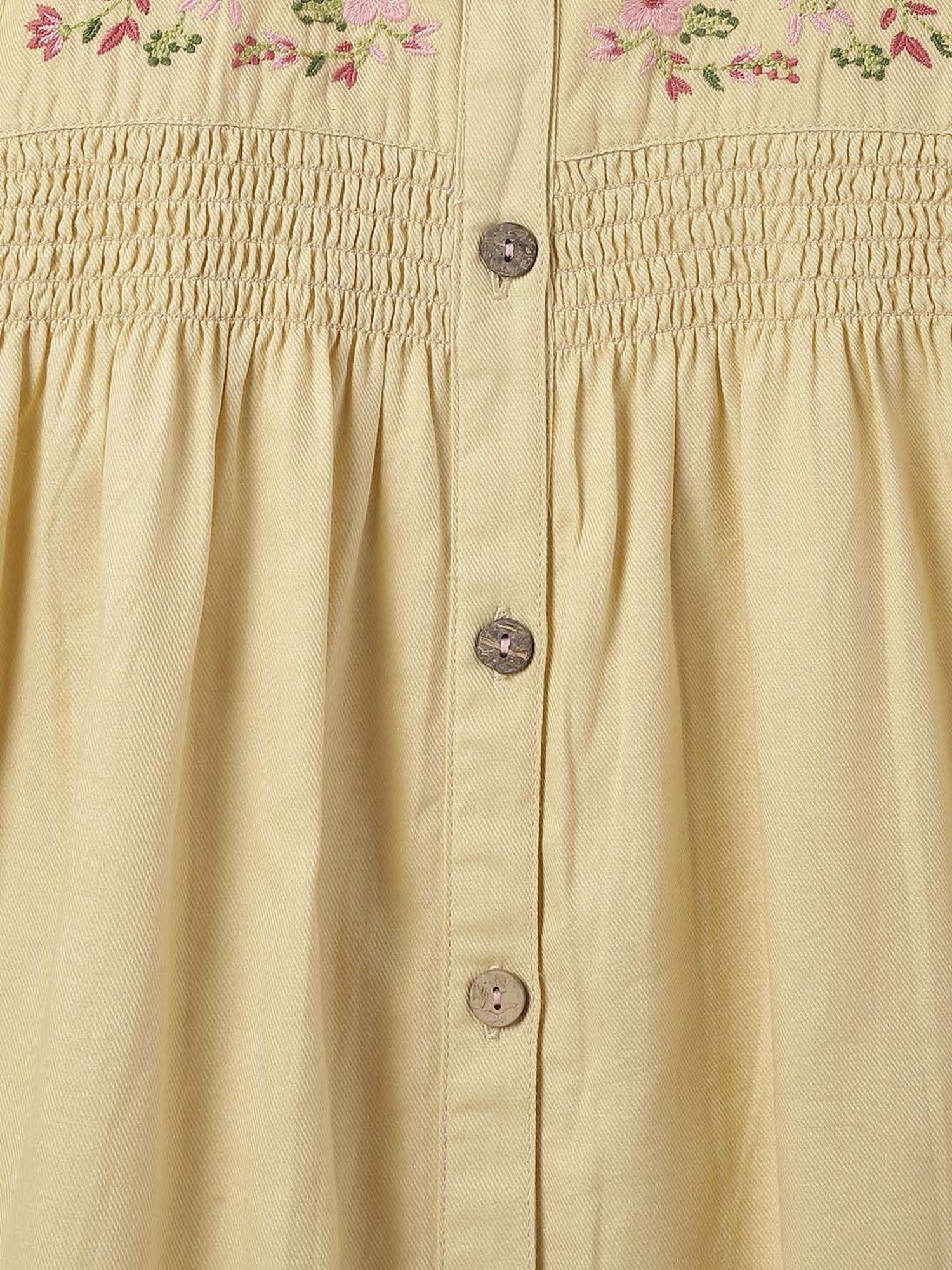 Blue Giraffe Girls Beige Embroidery Full Sleeves Dress