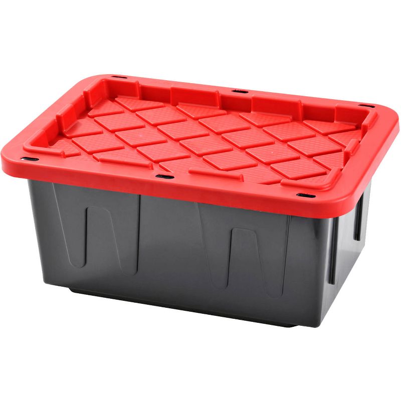 Homz Durabilt 4415SBKRD.06 15 Gallon Flip Lid Tough Storage Container, Black Base w/ Red Lid (6 Pack)