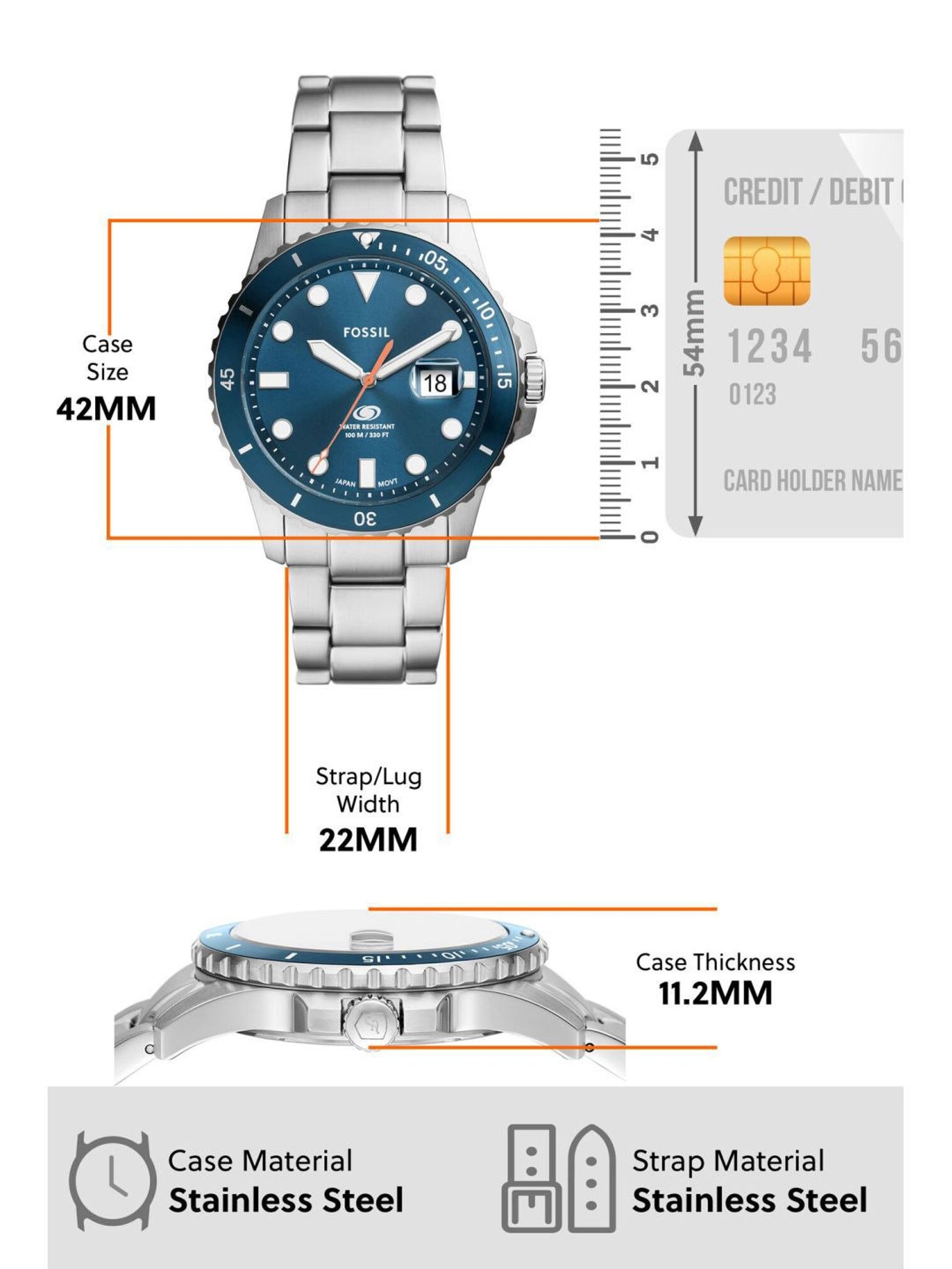 Fossil FS6050 Blue Dive Analog Watch for Men