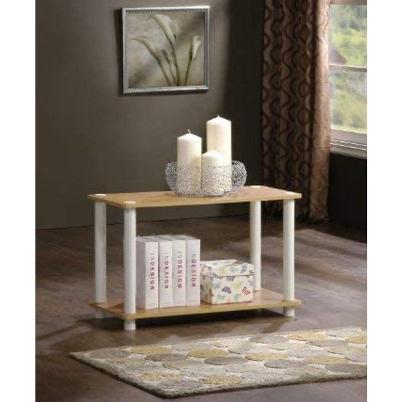 Furinno Turn-N-Tube Wooden 2 Tier Rectangle Flat Top Shelves Home End Tables for Bedrooms and Living Rooms, Beech & White, (2 Pack)