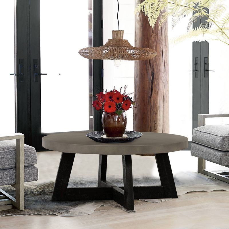 Manchester Modern Concrete and Acacia Round Coffee Table Gray - Armen Living