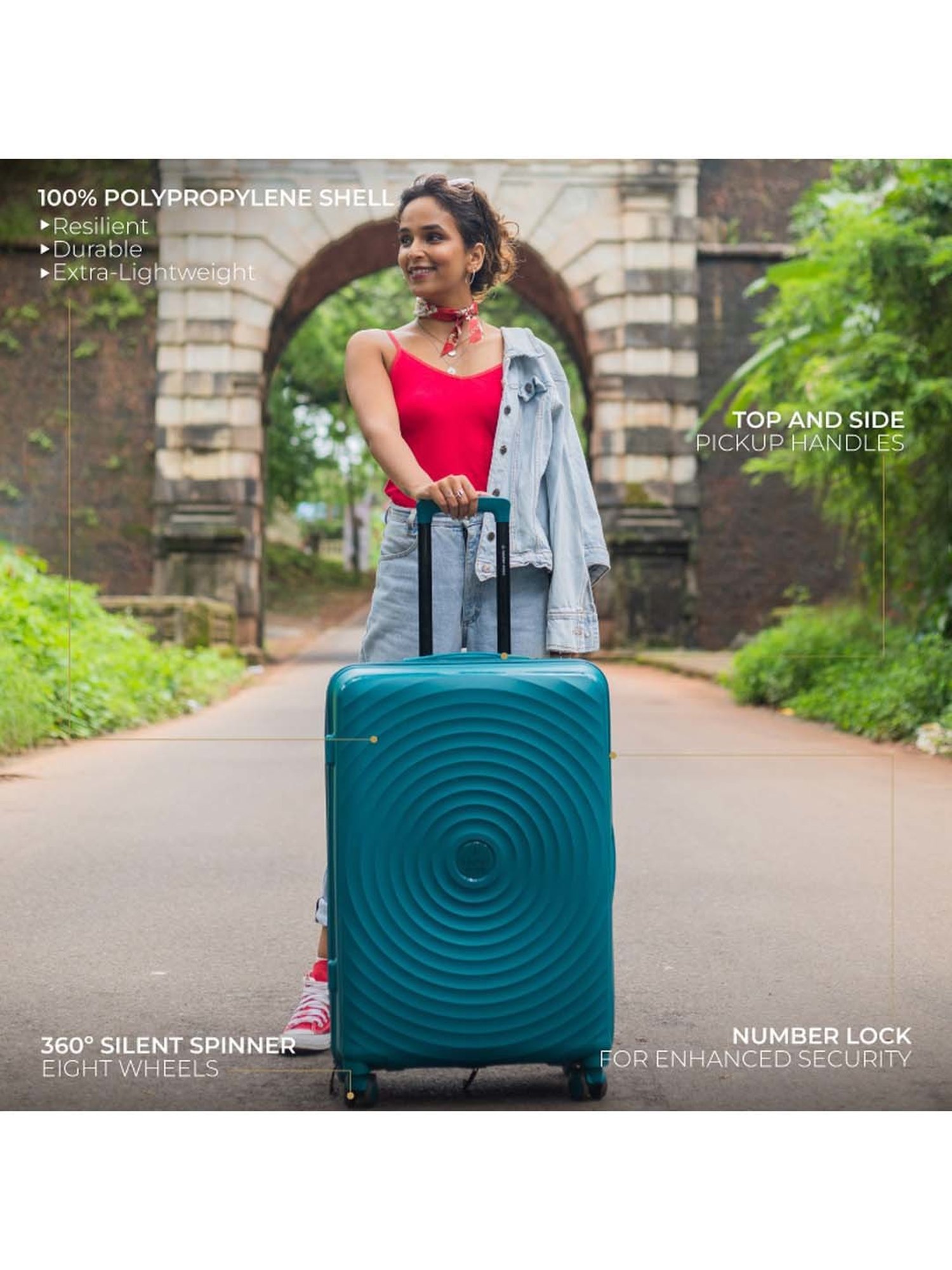 Nasher Miles Goa Hard-sided Polypropylene Check-In Luggage Teal 28 inch |75cm Trolley bag