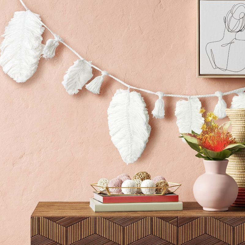 60" Decorative Artificial Feather Garland White - Opalhouse™