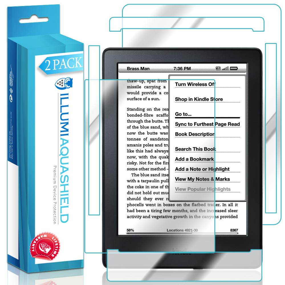 ILLUMI AquaShield Front + Back Protector Compatible with Amazon Kindle (6 inch,2016,8th Gen)(2-Pack) HD Clear Screen Protector No-Bubble TPU Film