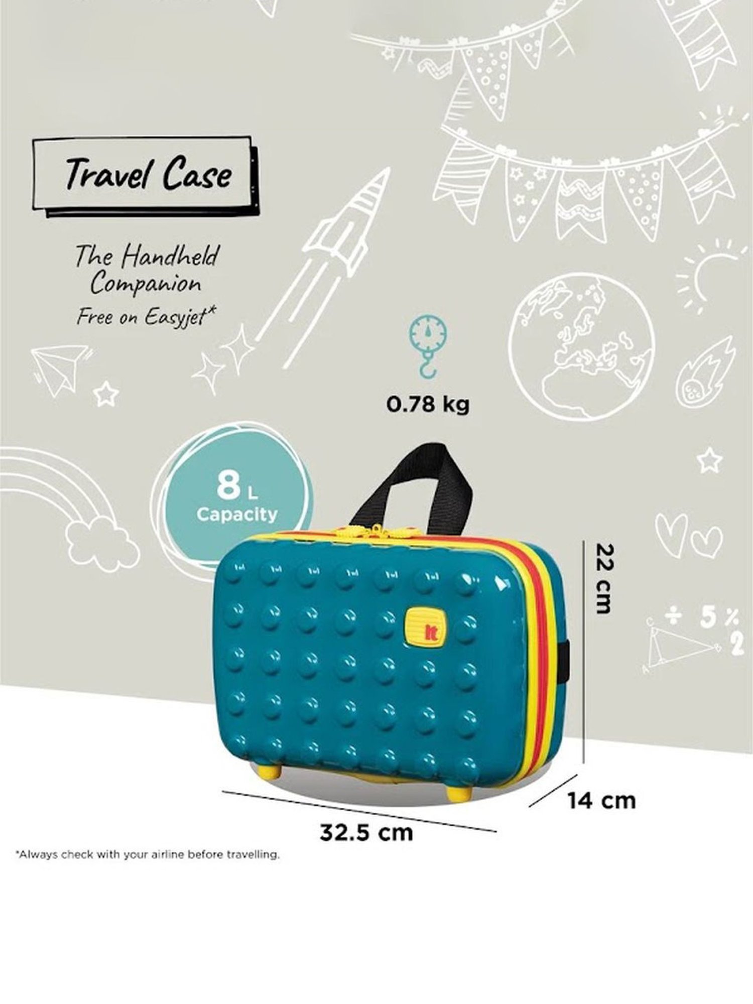 it luggage Bobble Bloc Blue Kids Handheld Travel Case 10 inches Hardsided Travel Acessories