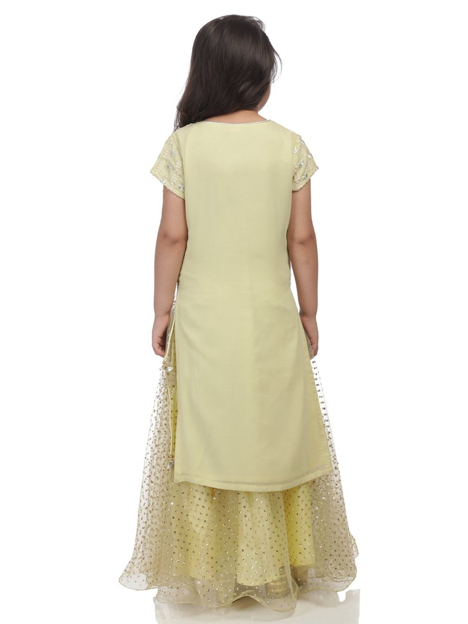 BIBA Girls Pista Green Embroidered Kurti & Skirt With Dupatta