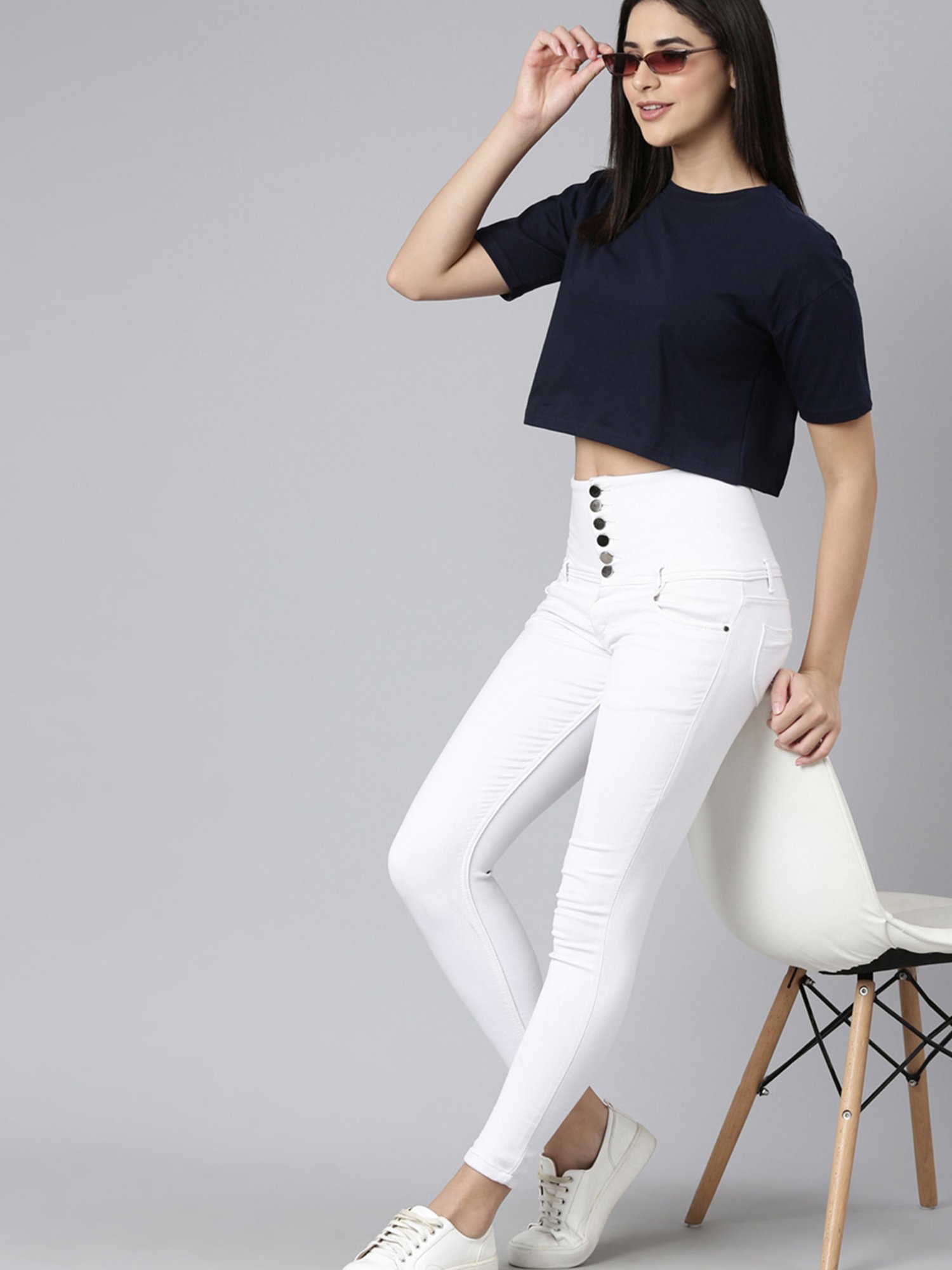 Kryptic Navy Cotton Relaxed Fit Crop T-Shirt (Pack Of 2)