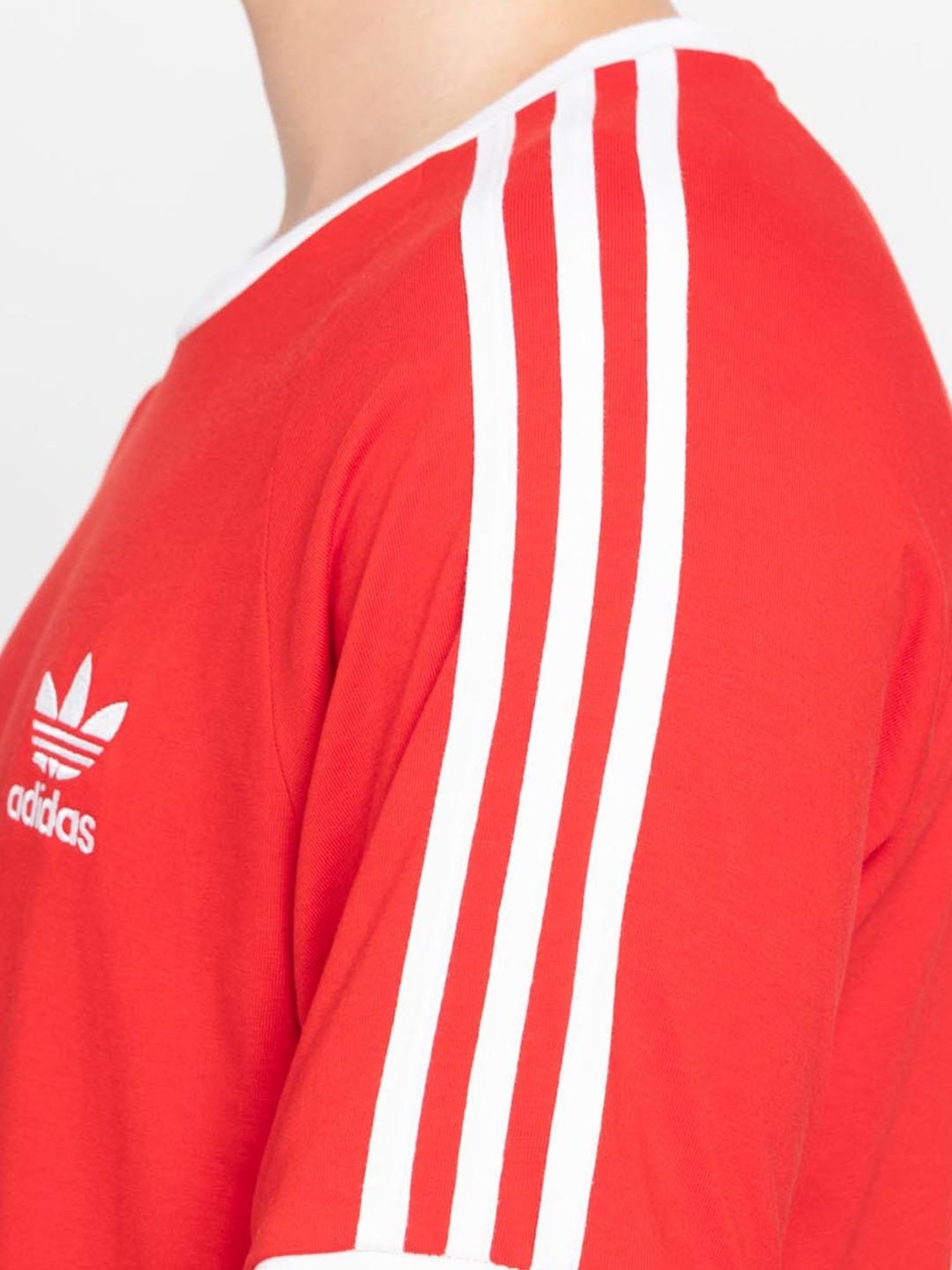 Adidas Originals Red Regular Fit Striped T-Shirt