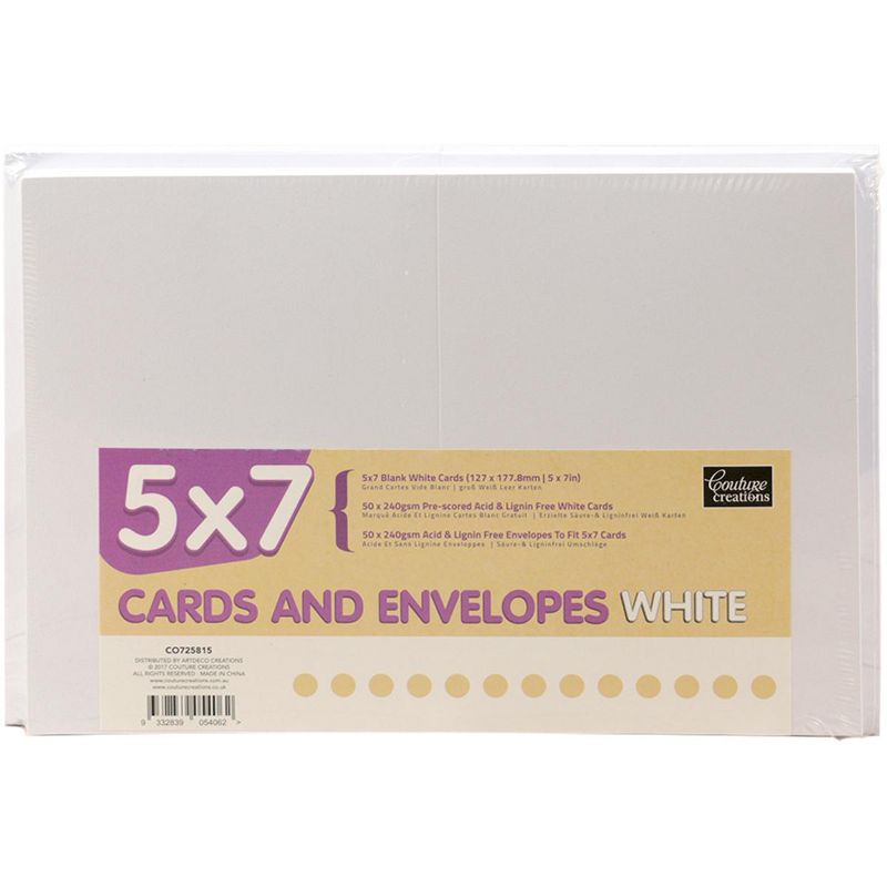 Couture Creations 5"X7" Cards W/Envelopes 50/Pkg-White