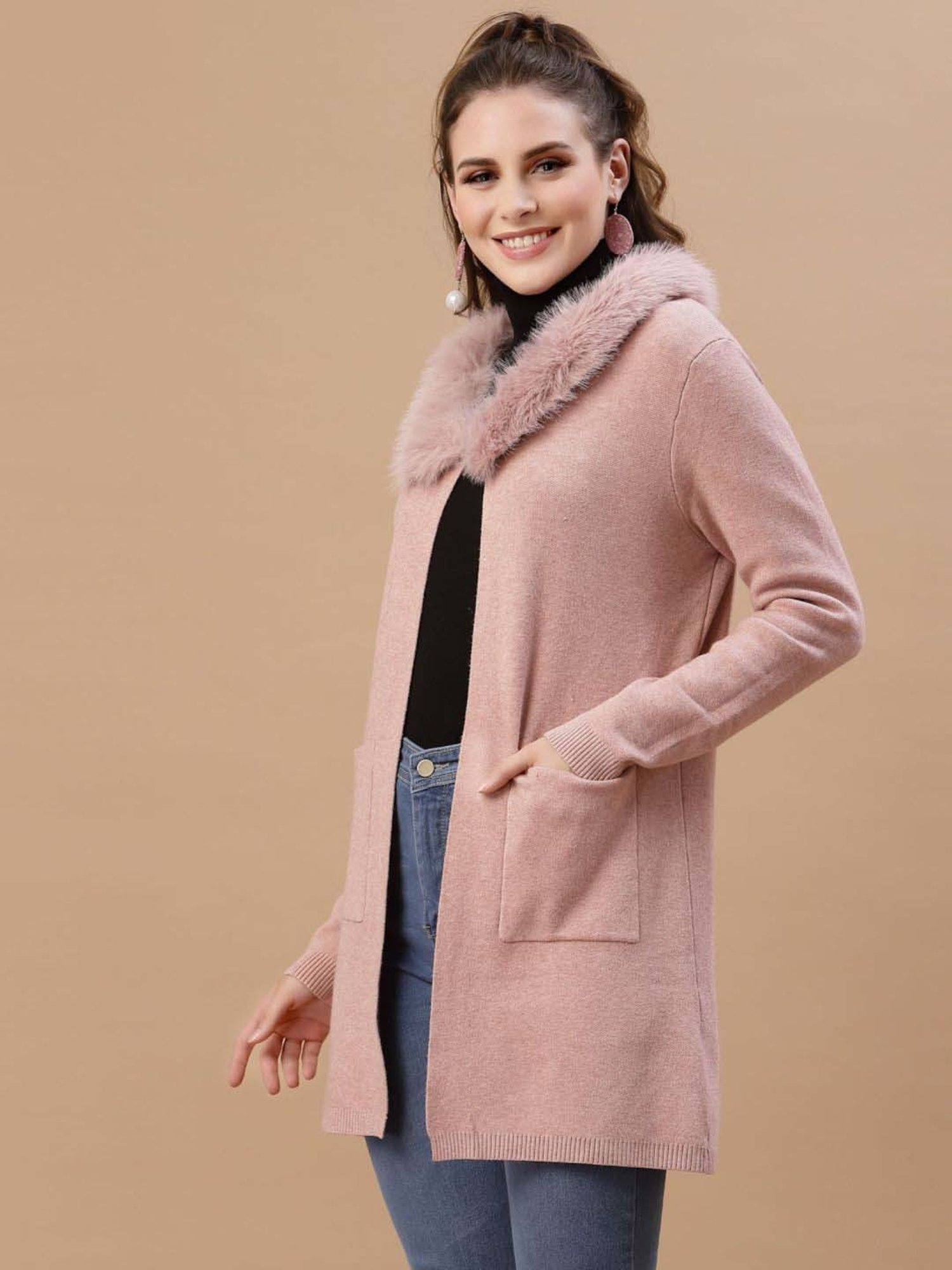 Mafadeny Peach Plain Shrug