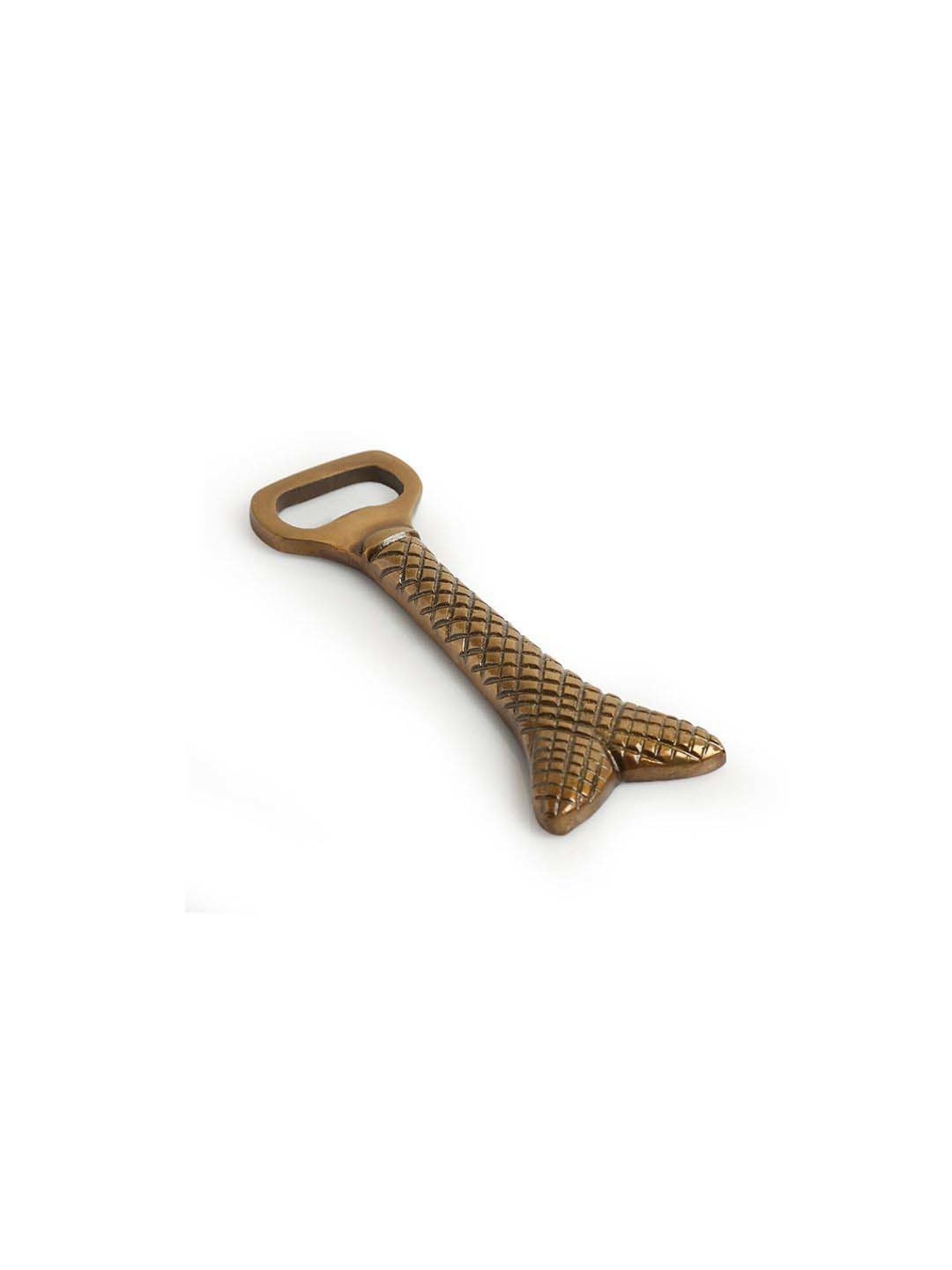 ExclusiveLane Metallic Golden With Antique Black Finish Brass Mermaid Tail Bottle Opener