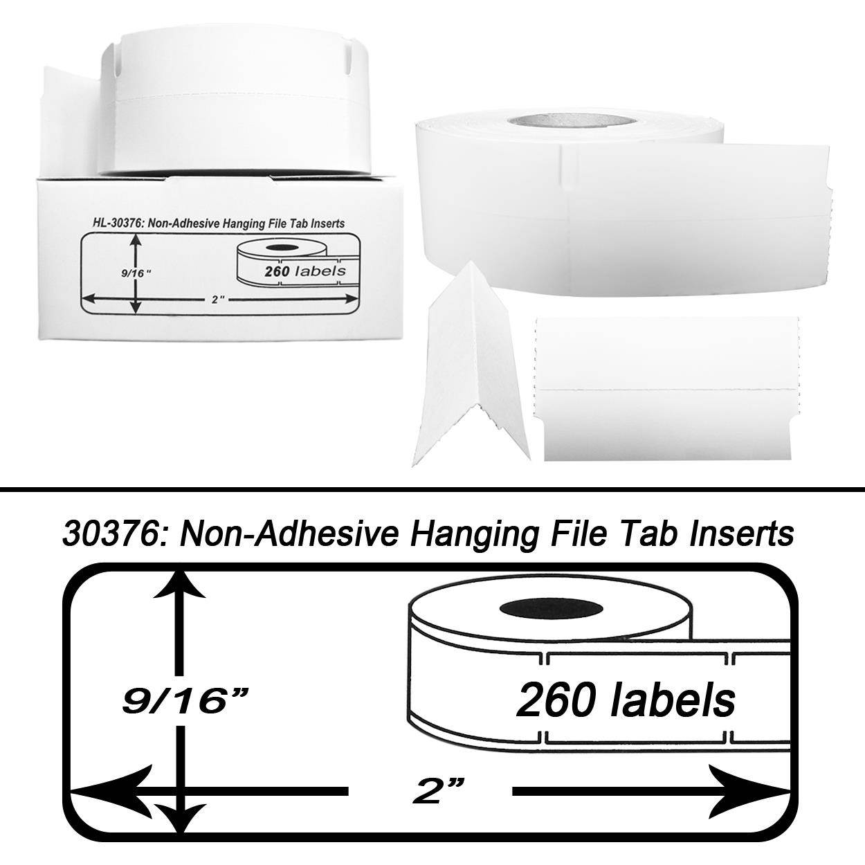 DYMO-Compatible 30376 Hanging File Tab Inserts (9/16" x 2") -- BPA Free! (16 Rolls; 260 Inserts per Roll)