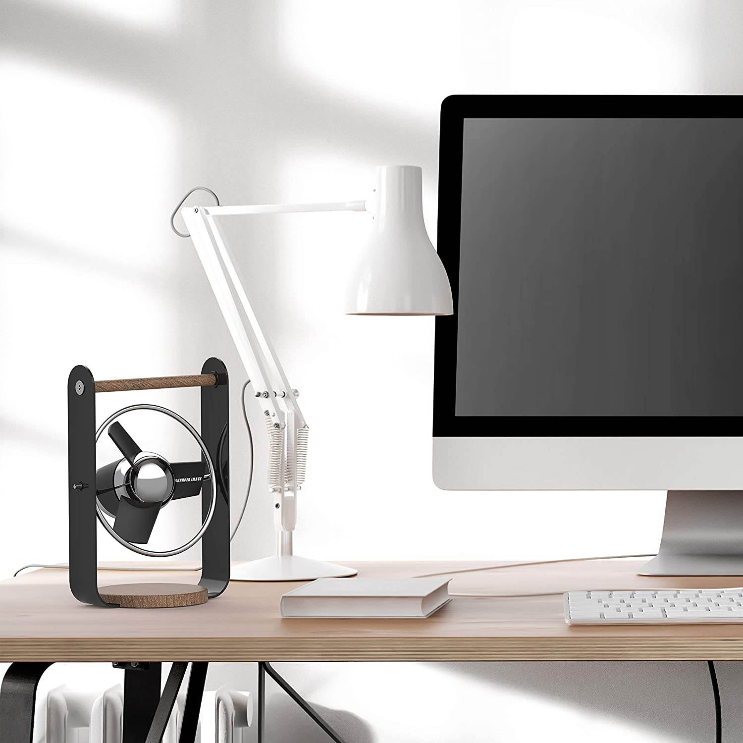 Sharper Image SBV1-SI USB Fan with Soft Blades, 2 Speeds, Touch Control, Quiet Operation, 5V Wall Adapter, 6 ft. Cable, Personal, Black