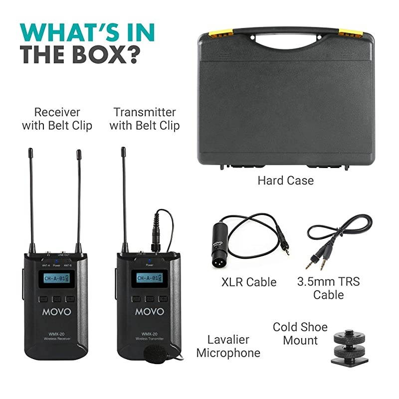 WMX20 48Channel UHF Wireless Lavalier Microphone System with 1 Receiver 1 Transmitter and 1 Lapel Microphone Compatible with DSLR Cameras 330 ft Audio Range