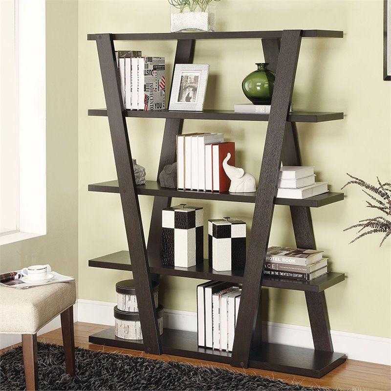 4 Shelf Bookcase with Inverted Supports in Cappuccino Brown - Bowery Hill
