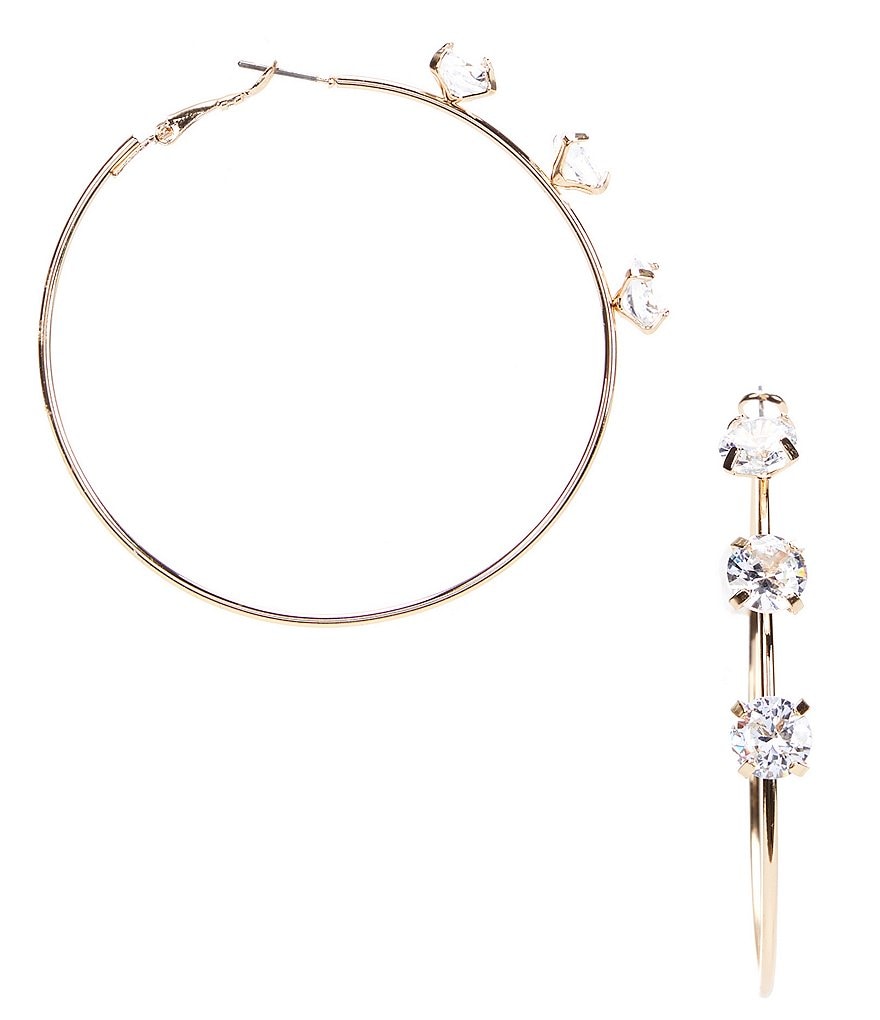 Natasha Accessories CZ Stone Hoop Earrings