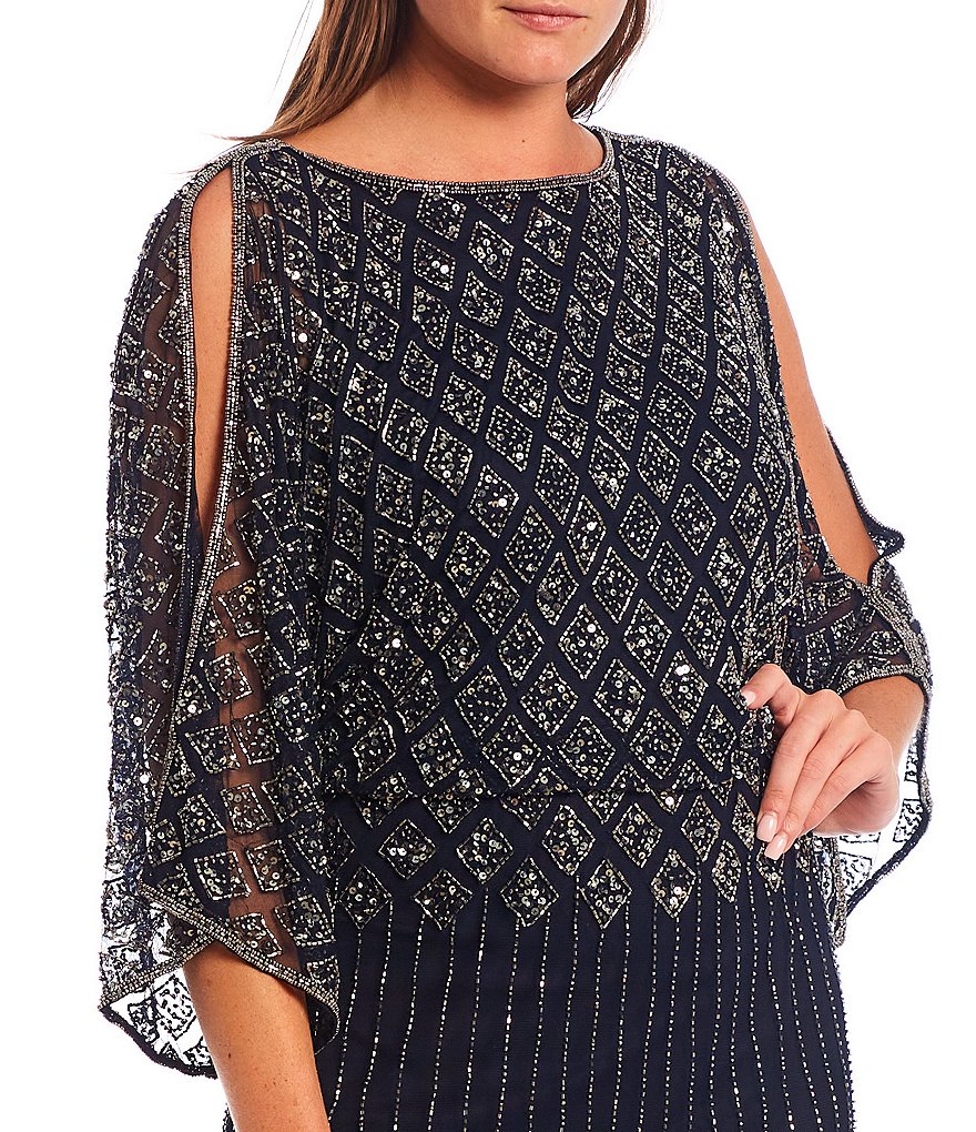 Pisarro Nights Petite Size Beaded Bodice Cold Shoulder Blouson Gown
