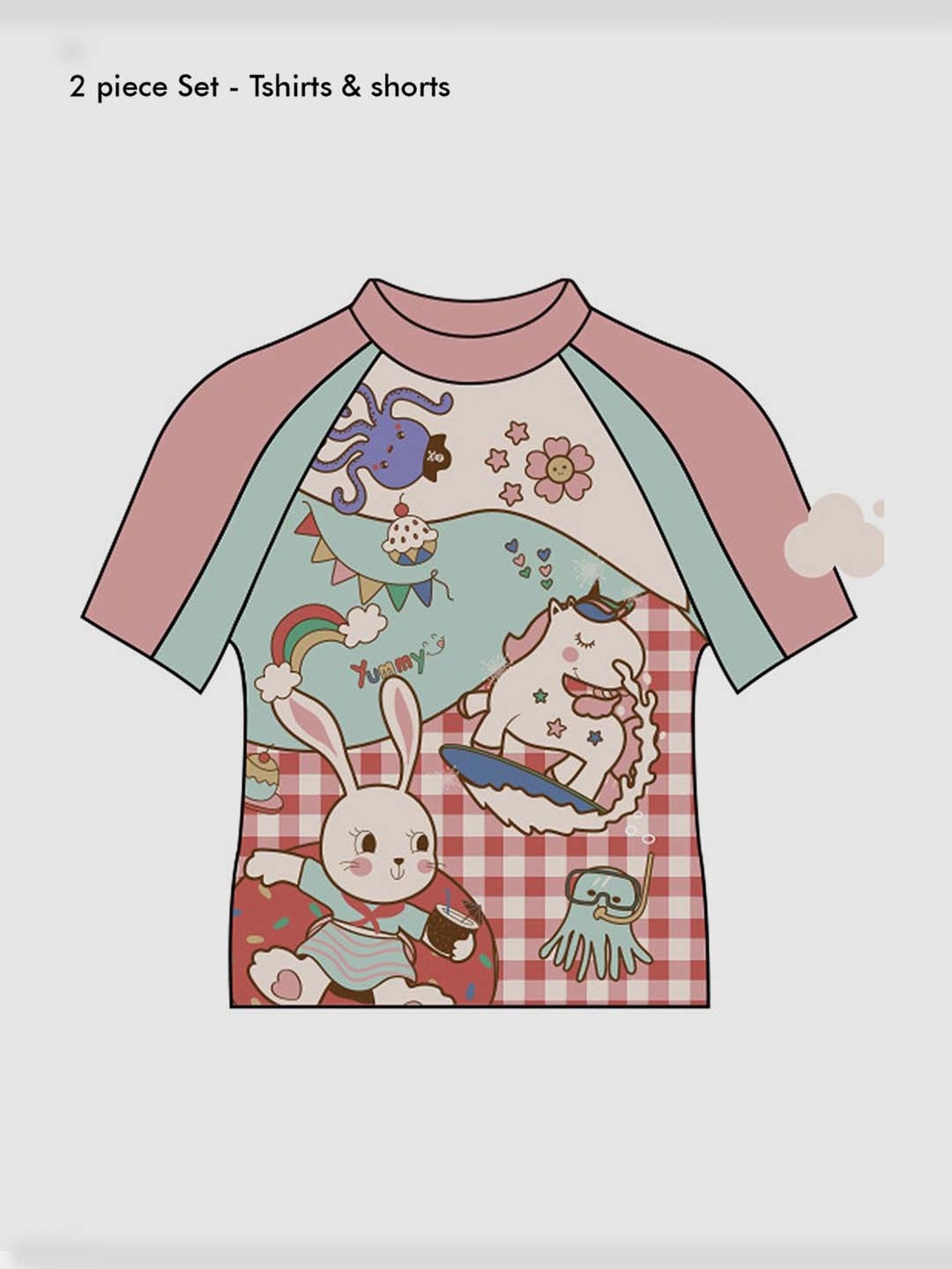 Little Surprise Box Kids Peach & Mint Green Rabbit Printed T-Shirt Set