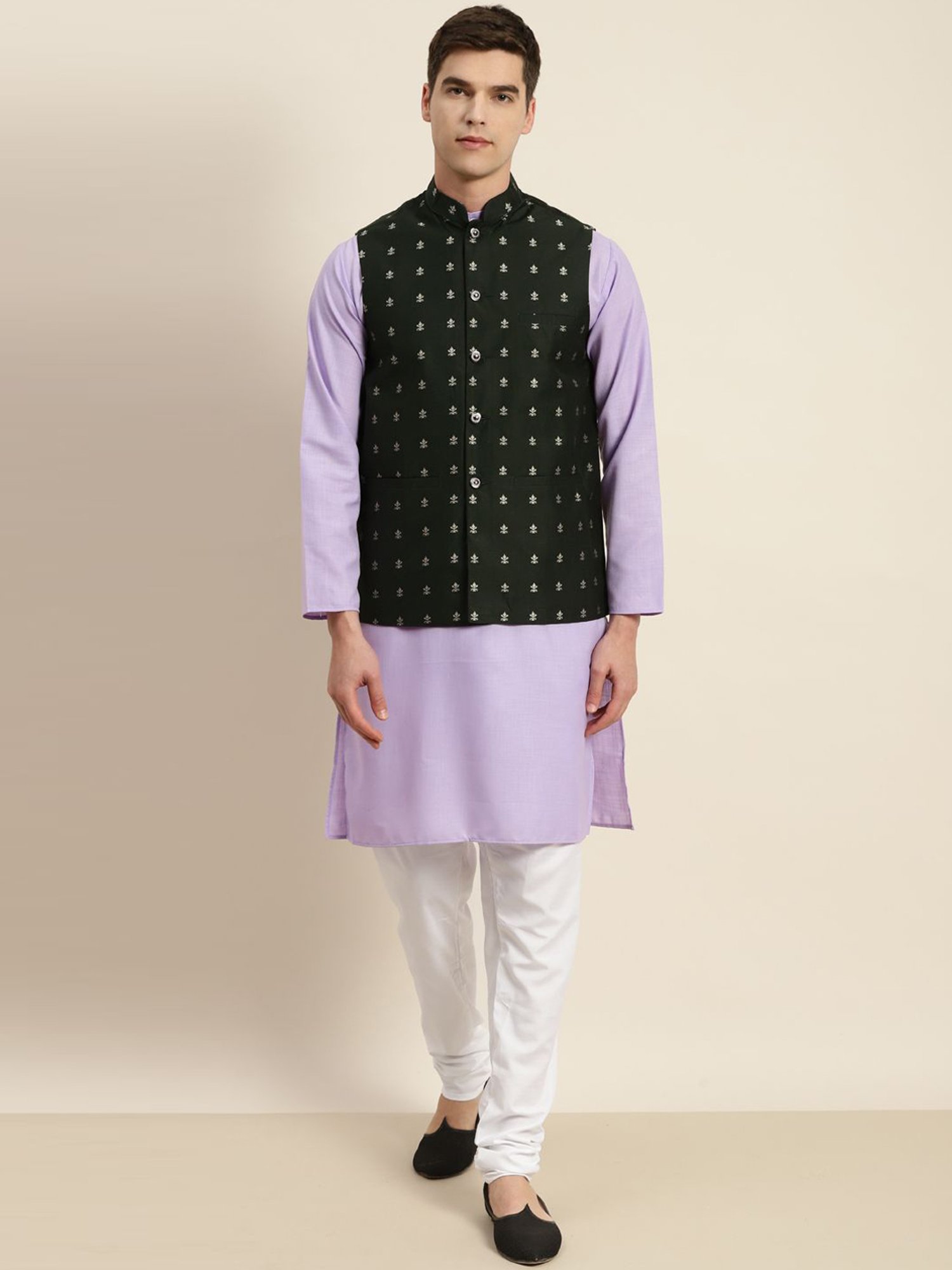 Sojanya Purple & Green Regular Fit Printed Kurta Set With Jacket