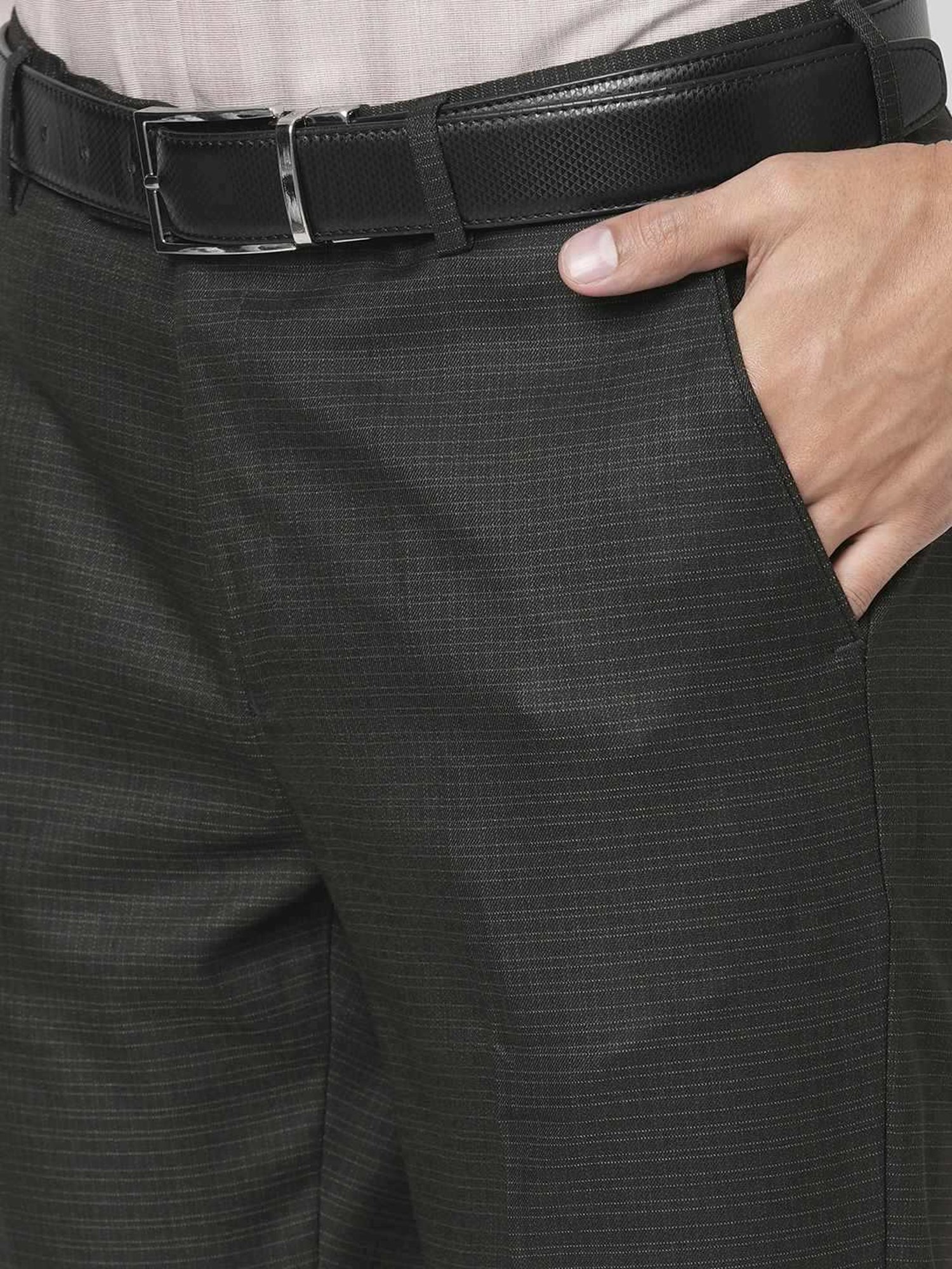 Solemio Black Regular Fit Texture Trousers