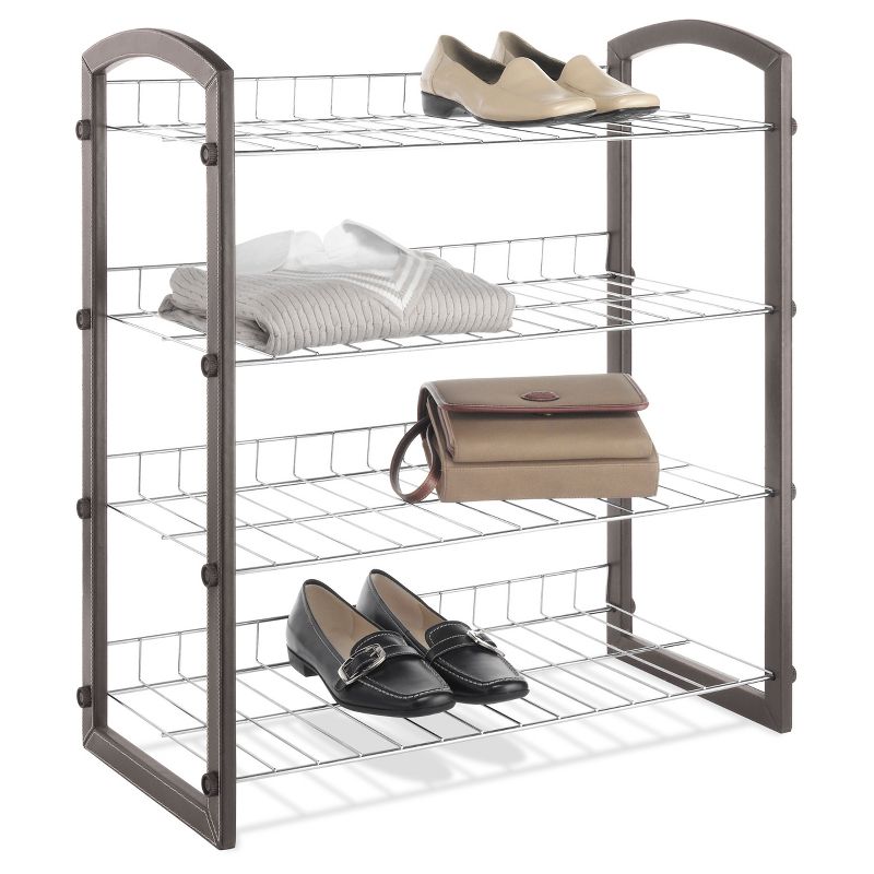 Whitmor 4-Tier Shoe Rack Faux Leather With Wire Shelves