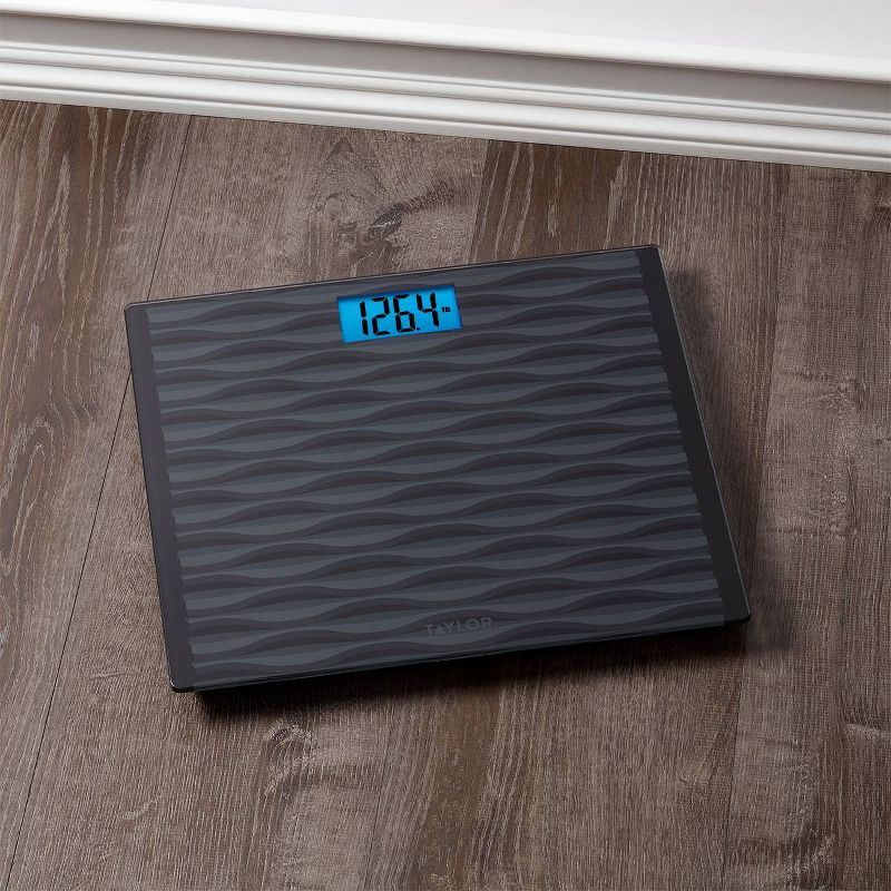 Glass Digital Scale with High Capacity and Wide Platform Wave Design Black/Gray - Taylor