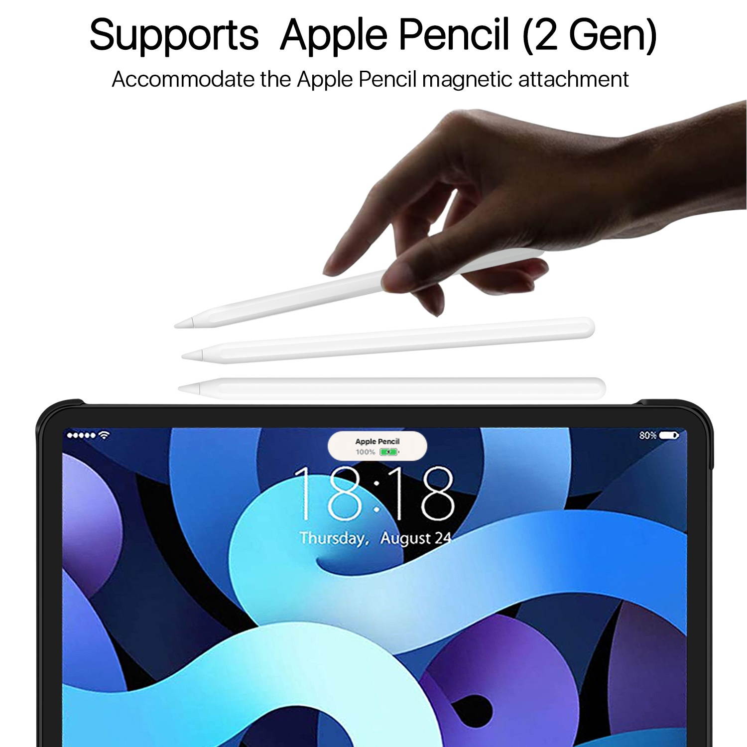 Case for iPad Air 4 / 4th Generation 2020 Protective Cover 10.9 Inch Compatible with 2nd Gen Apple Pencil Charging - Trifold Stand Holder Slim Folio Sleeve Smart Auto Sleep Wake - Black