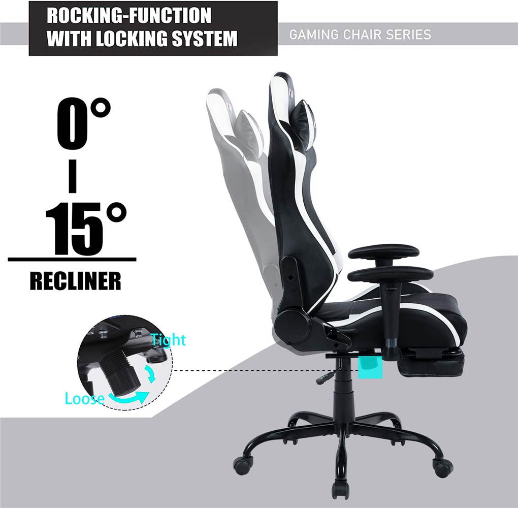 KCREAM PU Leather Swivel Chair Gaming Chair with Footrest Ergonomic Office Chair Headrest Lumbar Support Comfortable Large Size High Back Adjustable Reclining Computer Desk Chair