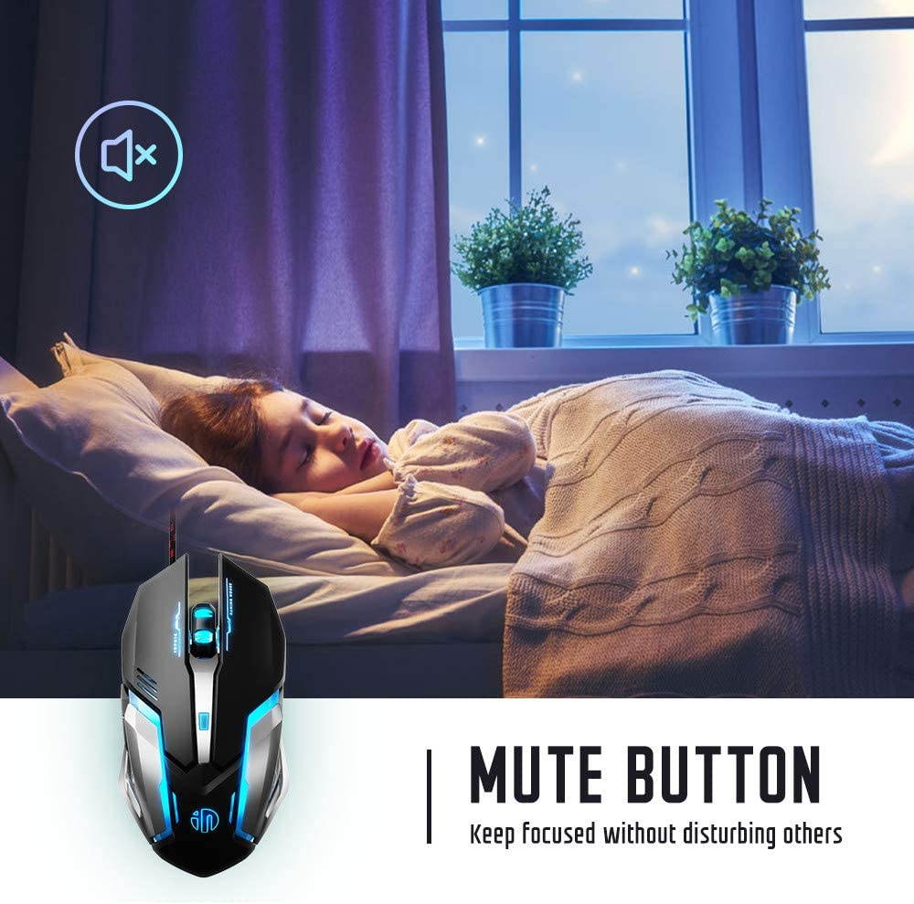 Inphic Gaming Mouse Wired, Ergonomic Game USB Computer Mice Backlight Mouse RGB Gamer Desktop Laptop PC Gaming Mouse, 7 Programmable Buttons for Windows 7/8/10/XP Vista Linux (Black)