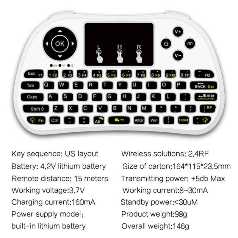 P9 2.4G RF Wireless Keyboard Flash Blacklit Keyboard w/ Touchpad Mouse Combo Multimedia Keys Handheld Remote