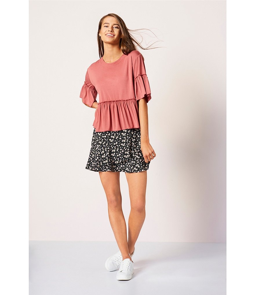 Originality Floral High Rise Asymmetrical Ruffle Mini Skirt