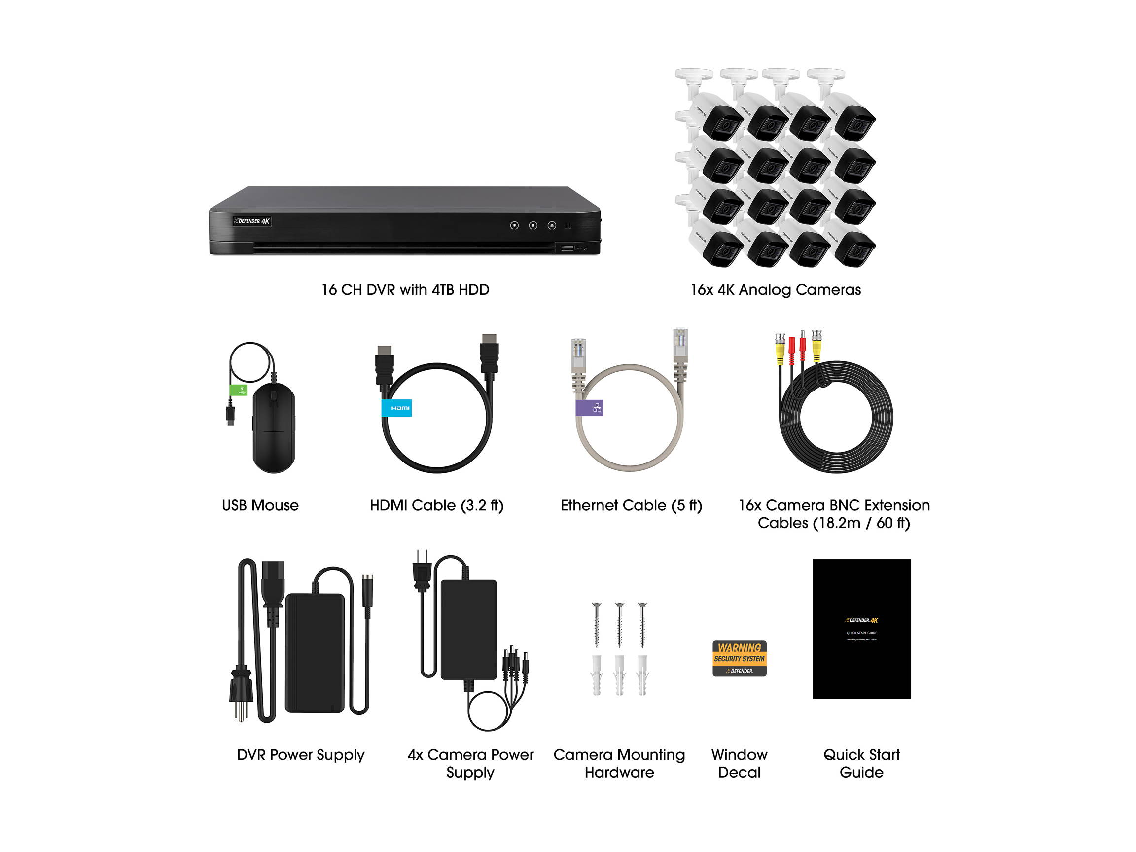 Defender 4K4T16B16 16 Channel Ultra HD 4K (8MP) Wired Security System with 16 Night Vision Cameras