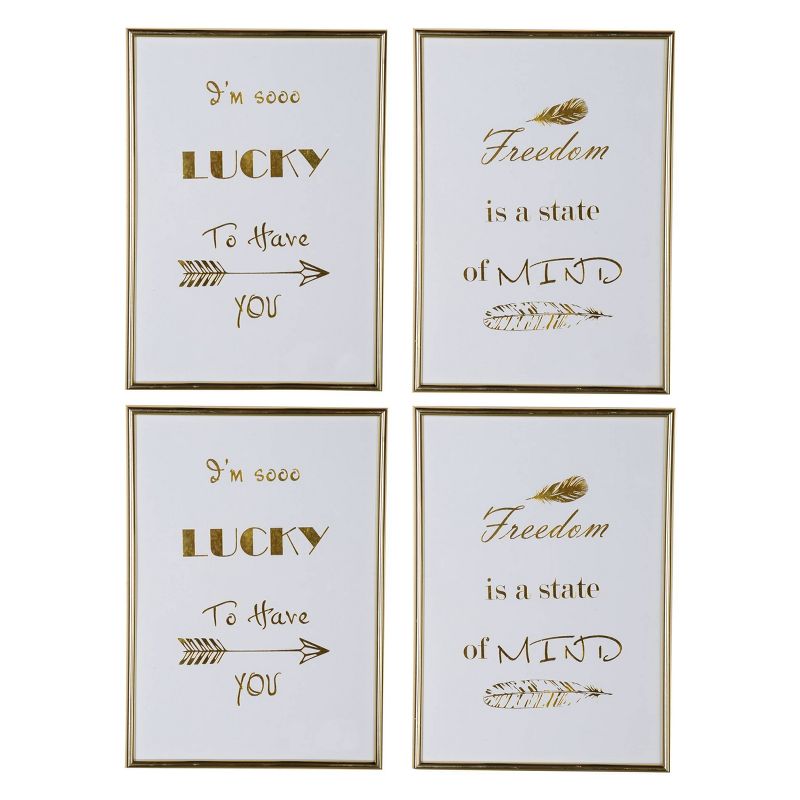 Set of 4 Mindful Sayings Wall Arts Gold - A&B Home