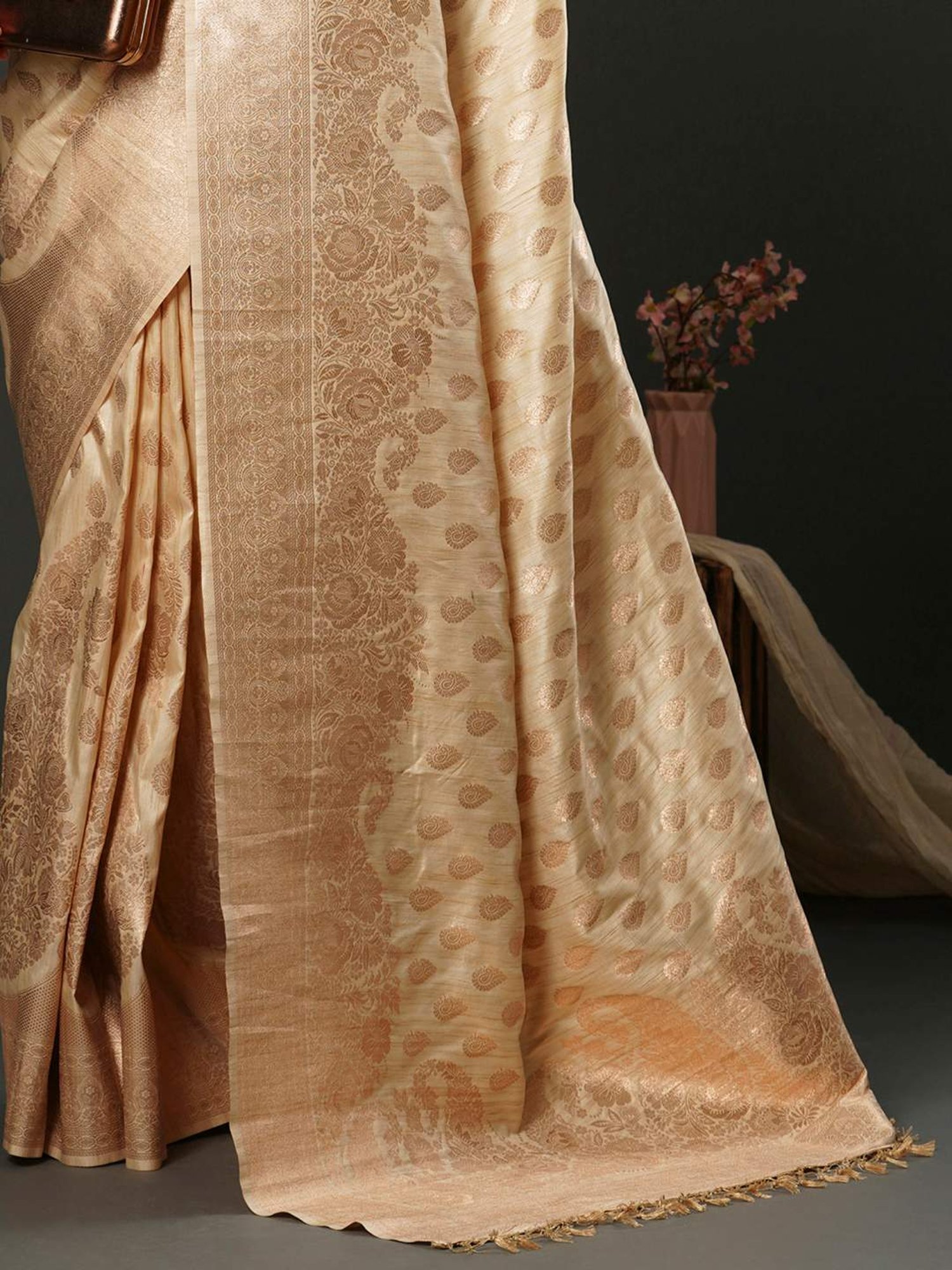Saree Mall Beige Woven Saree With Unstitched Blouse