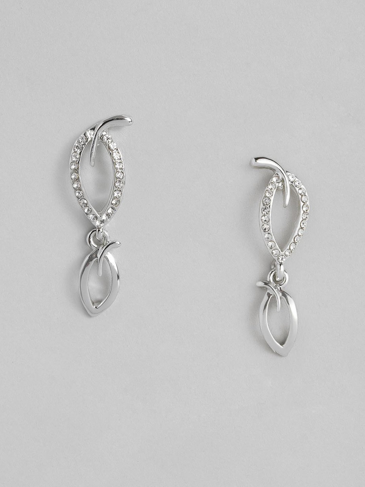 Estele Rhodium-Plated Leafy Necklace & Earring Set with Crystals for Women