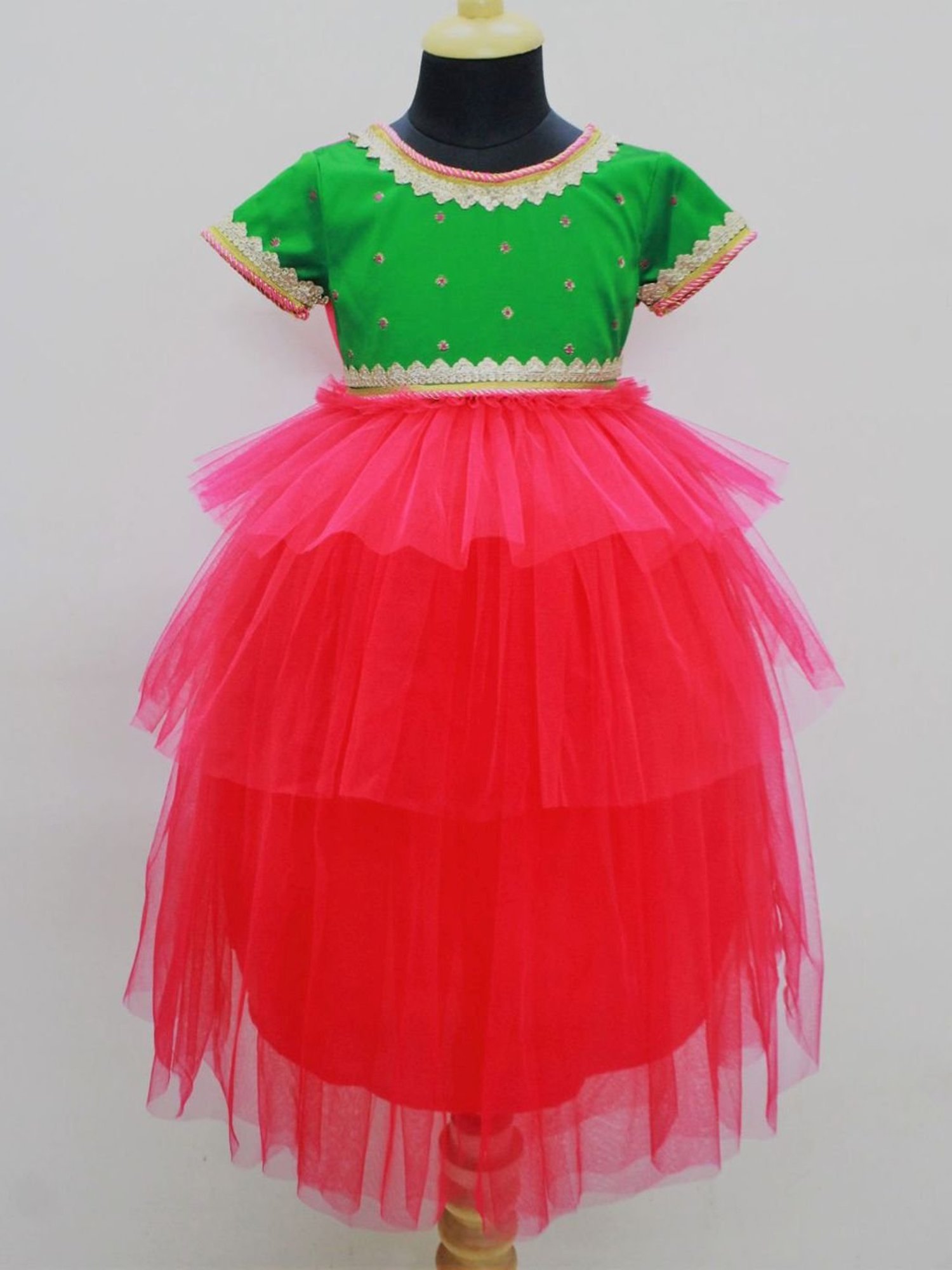 Many Frocks Kids Pink Embellished Gown