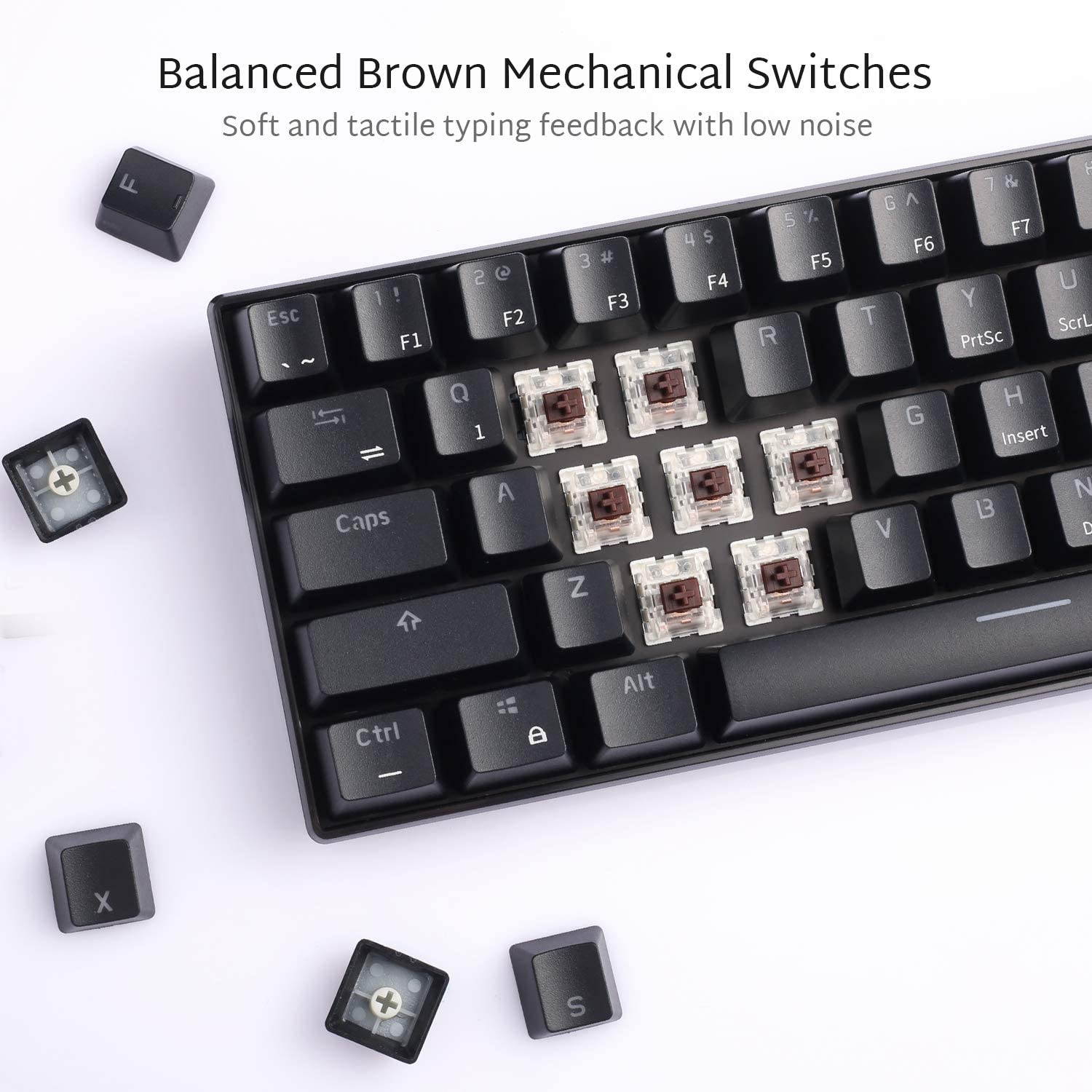 CUUWE RK ROYAL KLUDGE RK61 Wireless 60% Mechanical Gaming Keyboard, Ultra-Compact Bluetooth Keyboard with Linear and mechanical Switch, Compatible for Multi-Device Connection