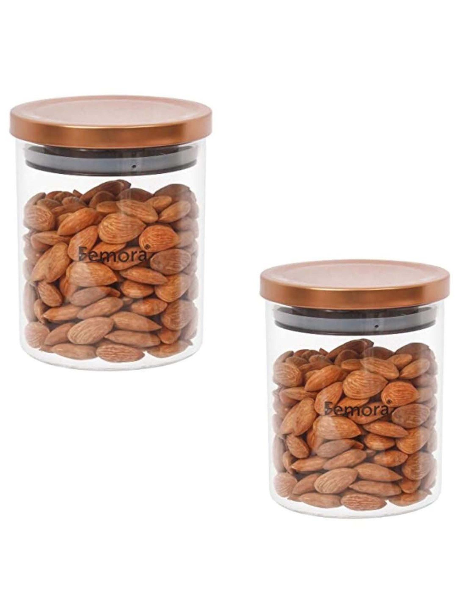 Femora Transparent & Golden Glass Air Tight Trend Jars with Metalic Lid (0.6 L) - Set of 2