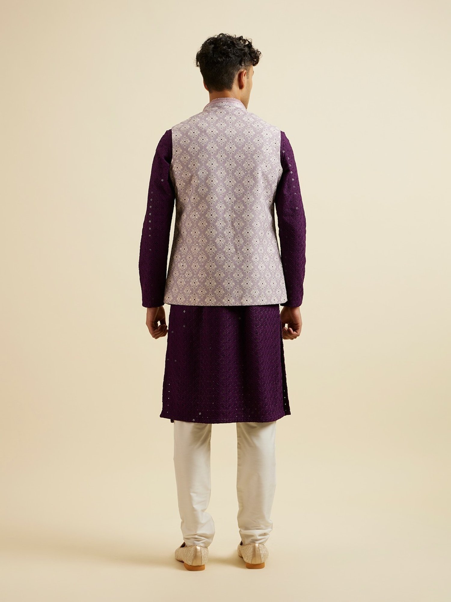 Manyavar Purple Regular Fit Embroidered Nehru Jacket