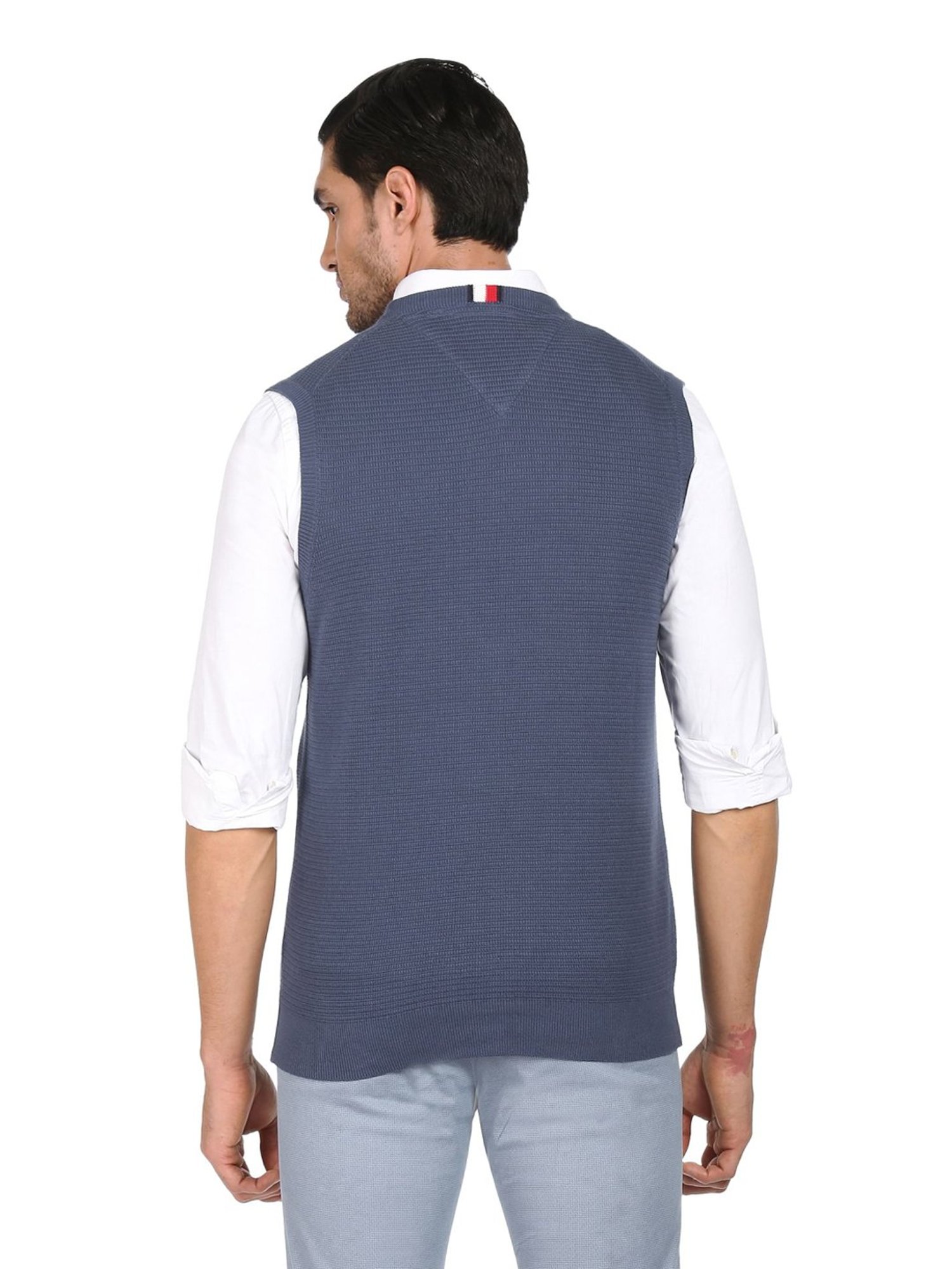 Arrow Sport Blue Cotton Regular Fit Self Pattern Sweaters