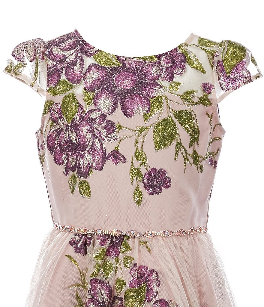 Rare Editions Big Girls 7-16 Border-Print Mesh Fit-And-Flare Dress