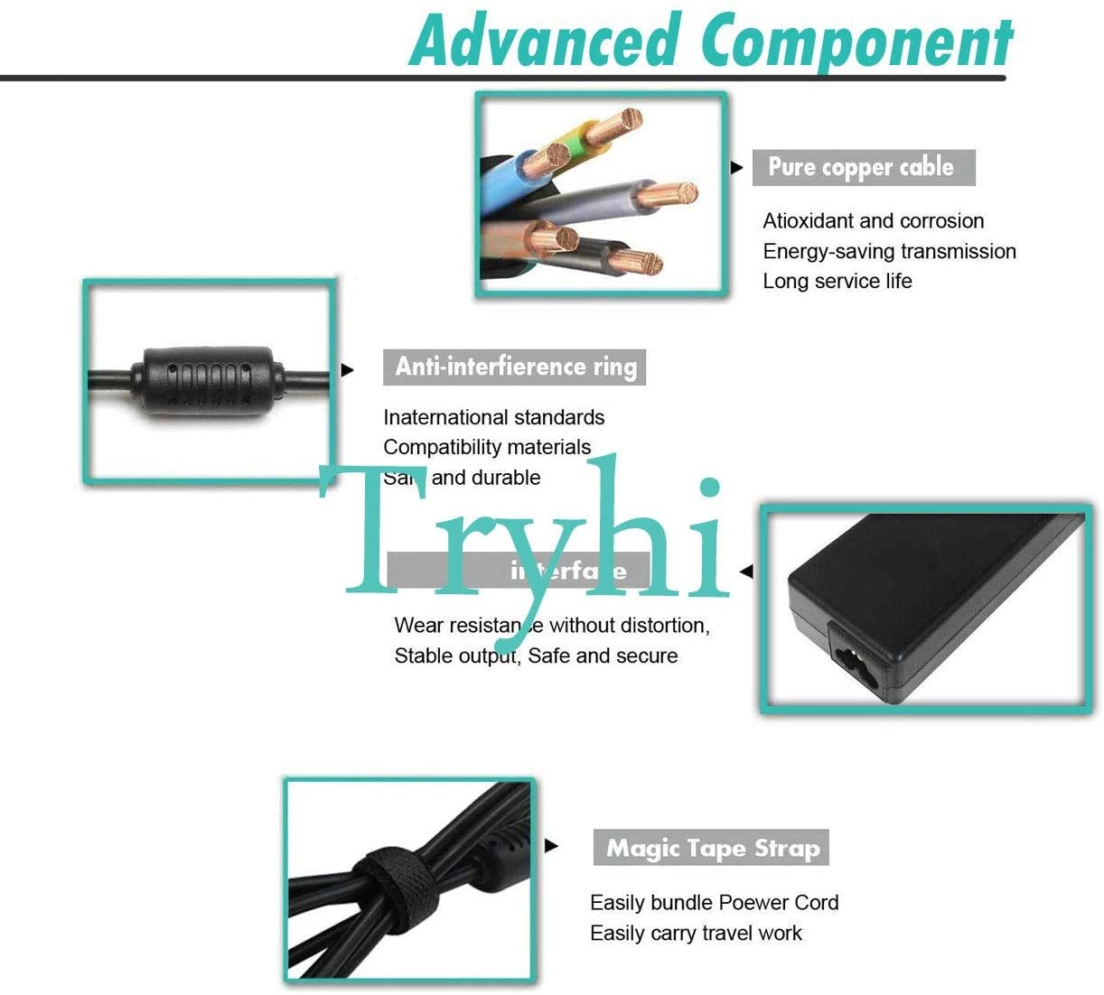 Tryhi Laptop Notebook AC Adapter Charger Power Cord Supply for HP 700392-001, 735297-001, 700392001, 735297001 844165-001 844167-001 ADP-30BD B ADS-40NP-19-1 1930E HSTND-9181-N HSTND-9141-N 735297-001