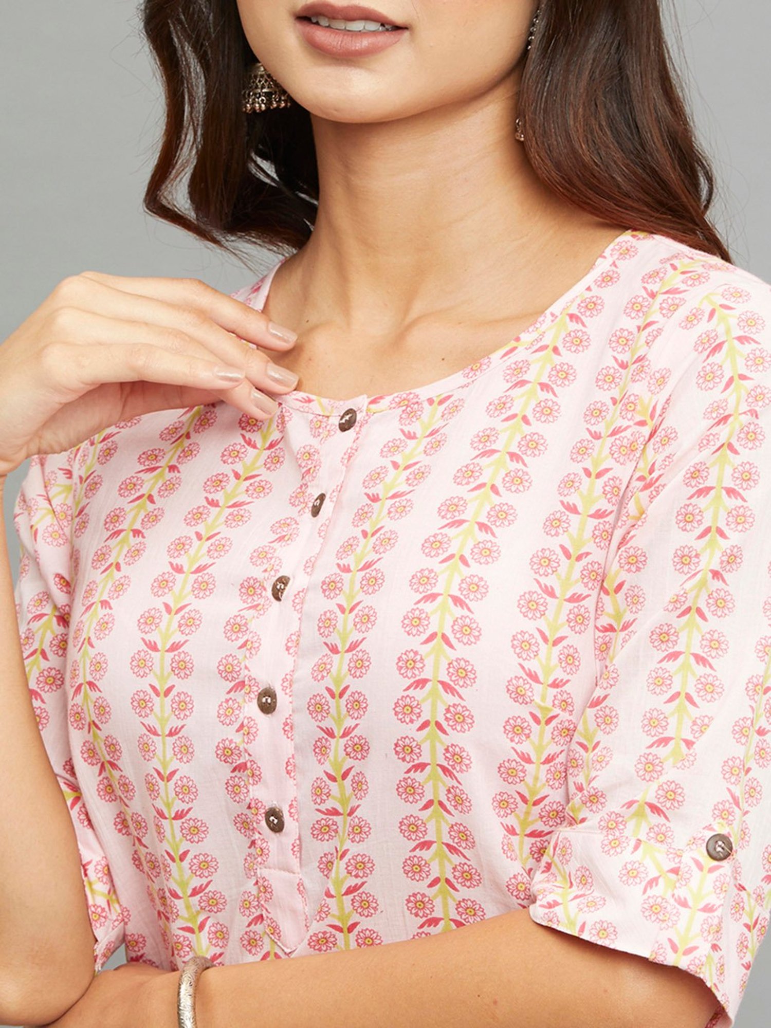paislei Light Pink Printed High low Kurta