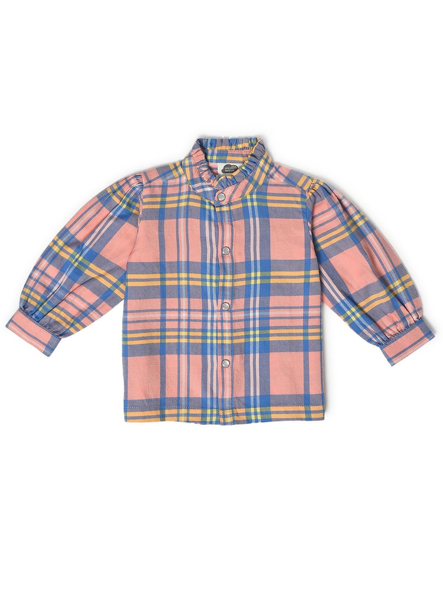 MiArcus Kids Peach & Blue Checks Full Sleeves Shirt